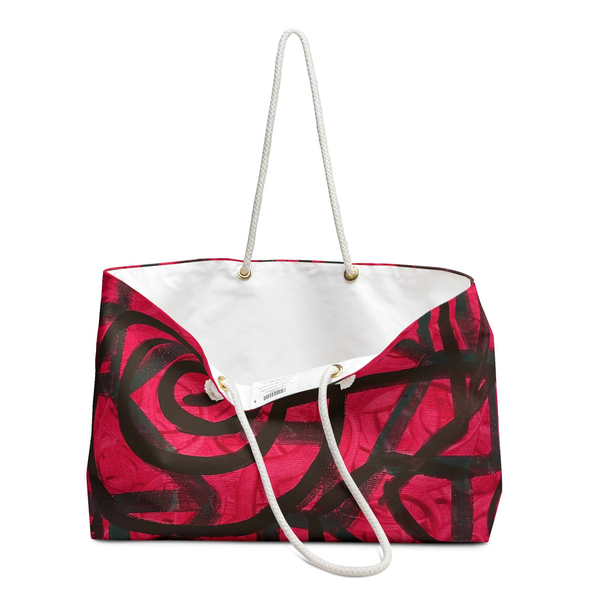 Bold Red Spiral Weekender Bag — Artistic Tote for Travel & Beach