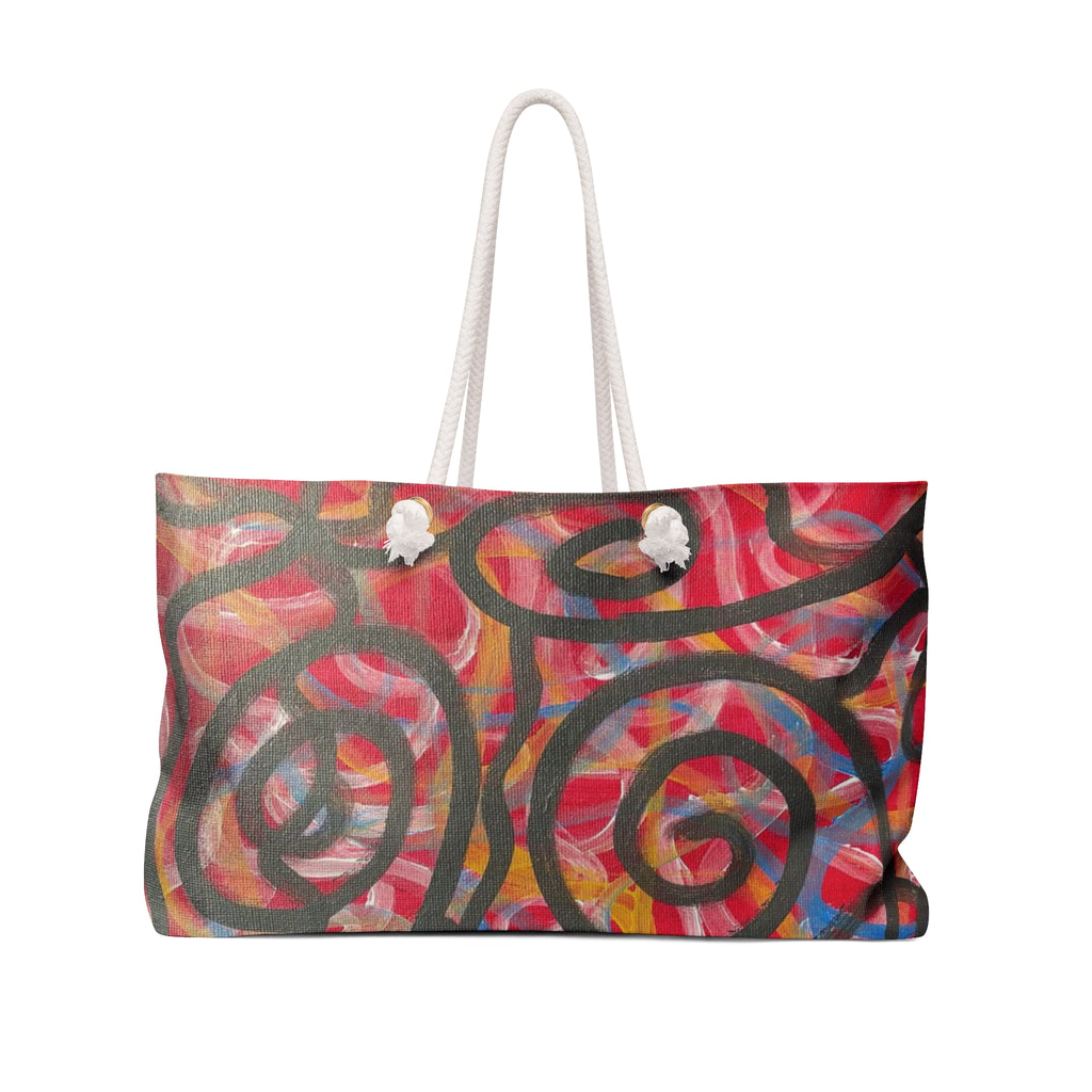 Abstract Spiral Weekender Bag – Colorful Red & Black Travel Tote