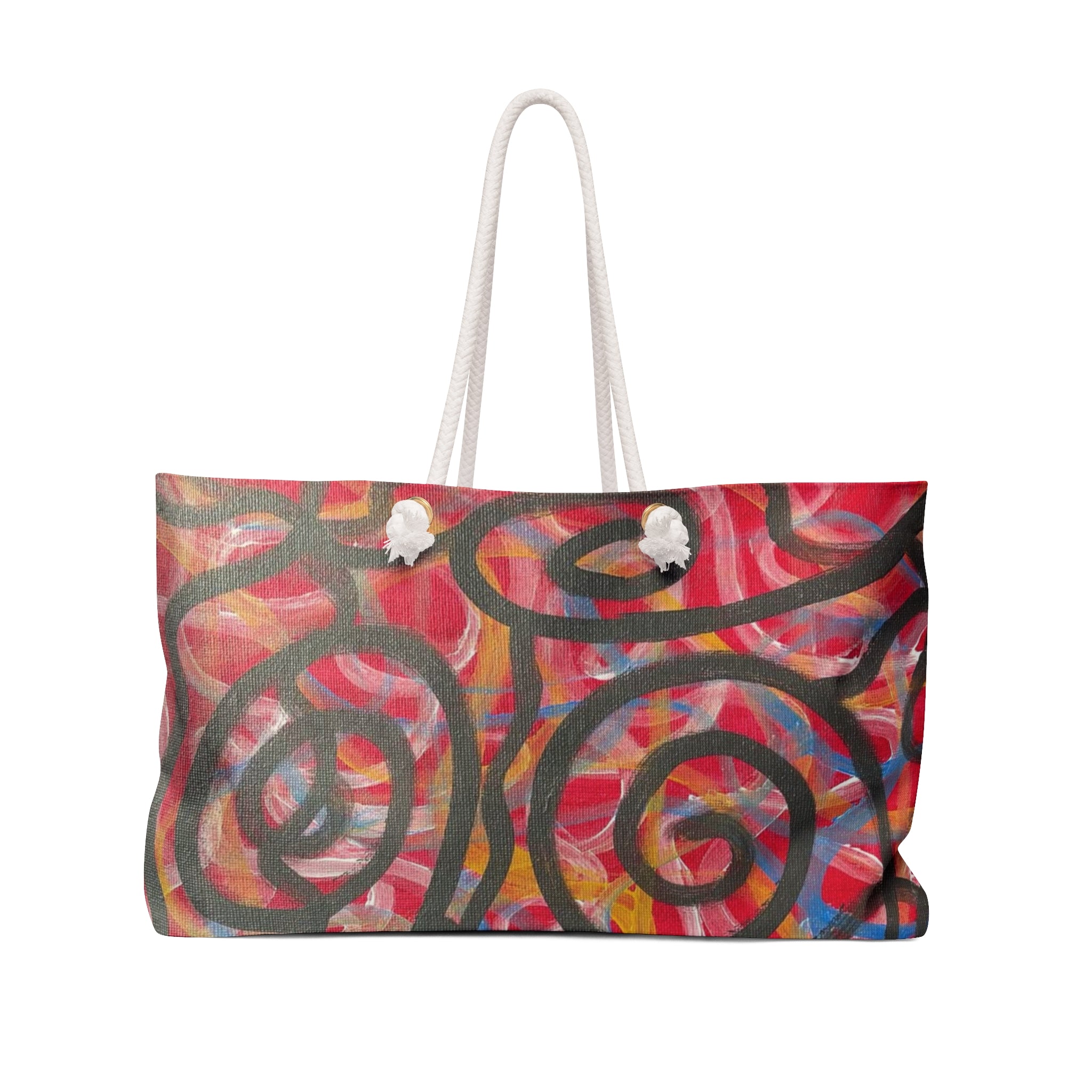 Abstract Spiral Weekender Bag – Colorful Red & Black Travel Tote