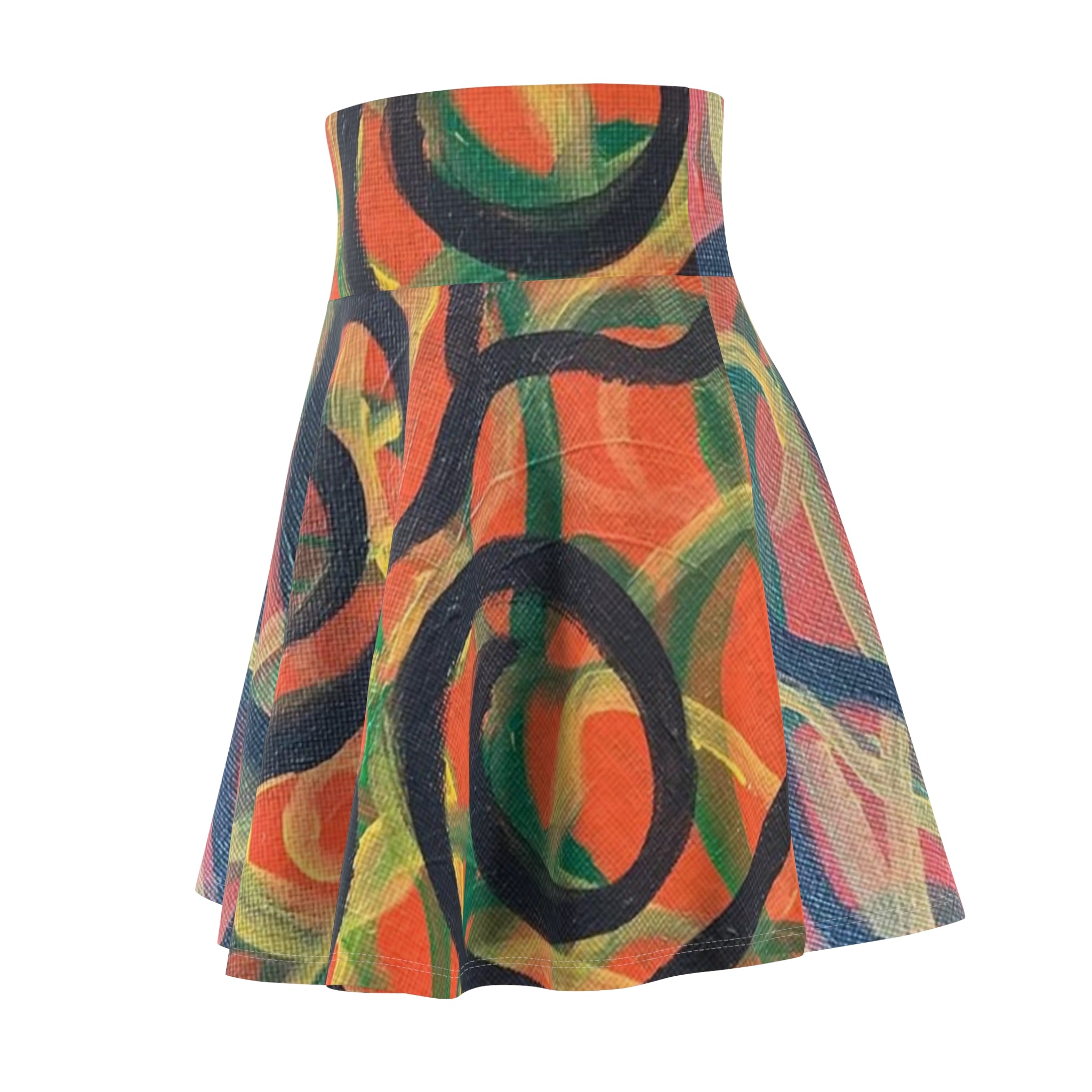 Abstract Spiral Print Women's Skater Skirt — Colorful Boho AOP Fashion