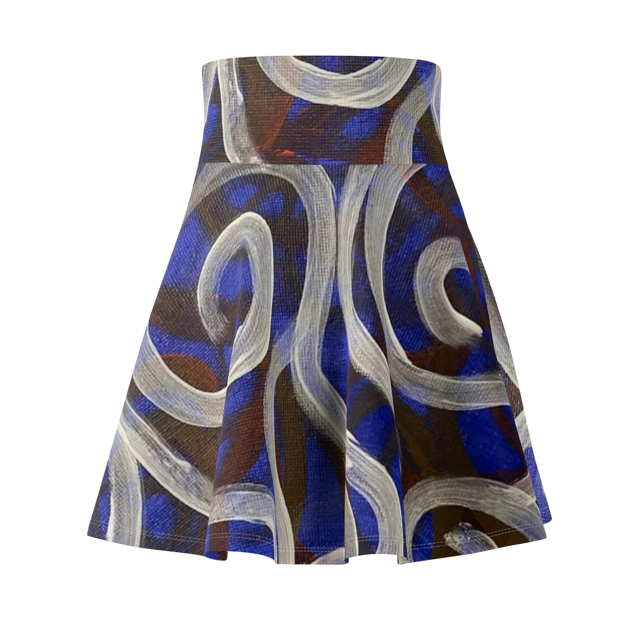 Blue Swirl Art Skater Skirt — Abstract Painterly Pattern