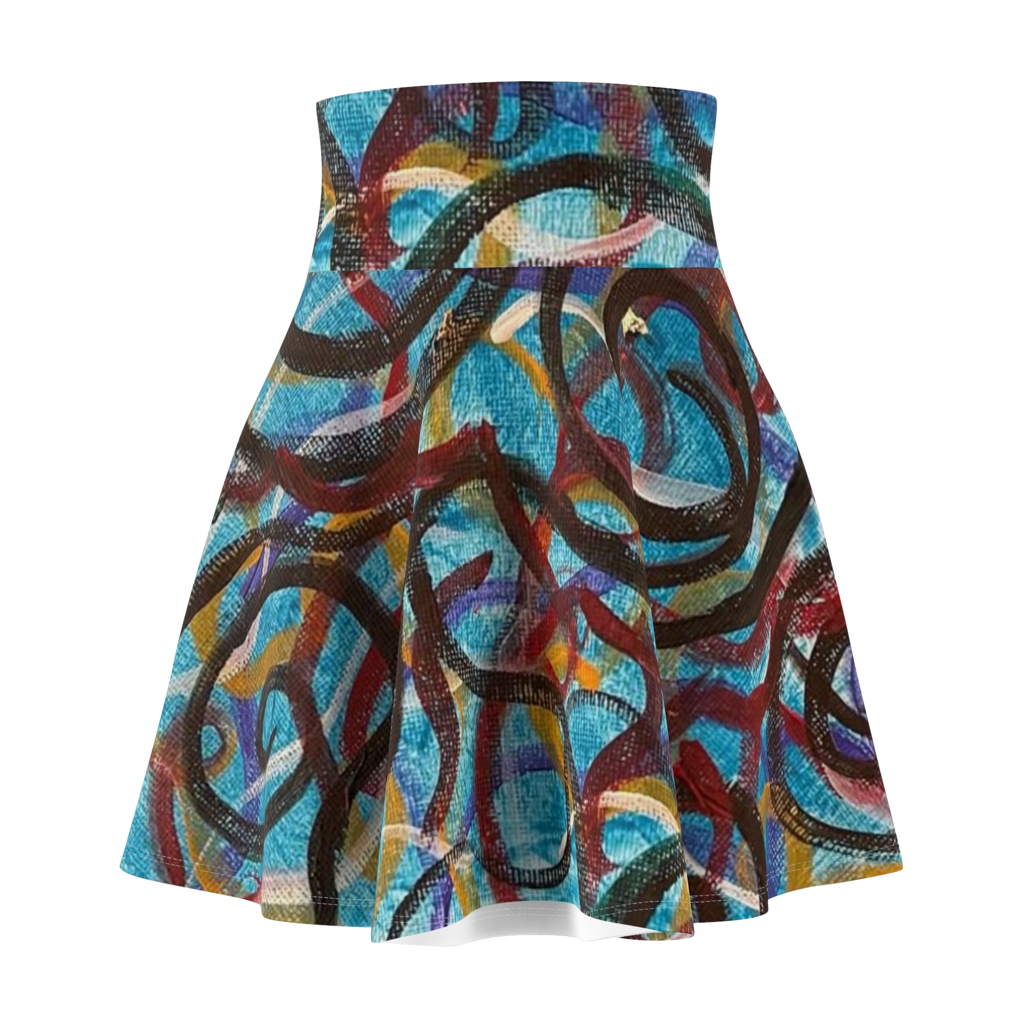 Abstract Blue Swirl Women's Skater Skirt — Vibrant Artistic AOP Print