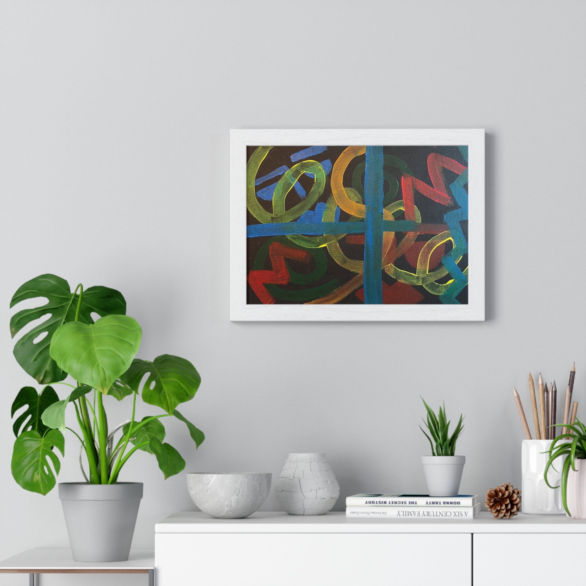 Abstract Colorful Graffiti Framed Poster — Modern Loop & Cross Wall Art