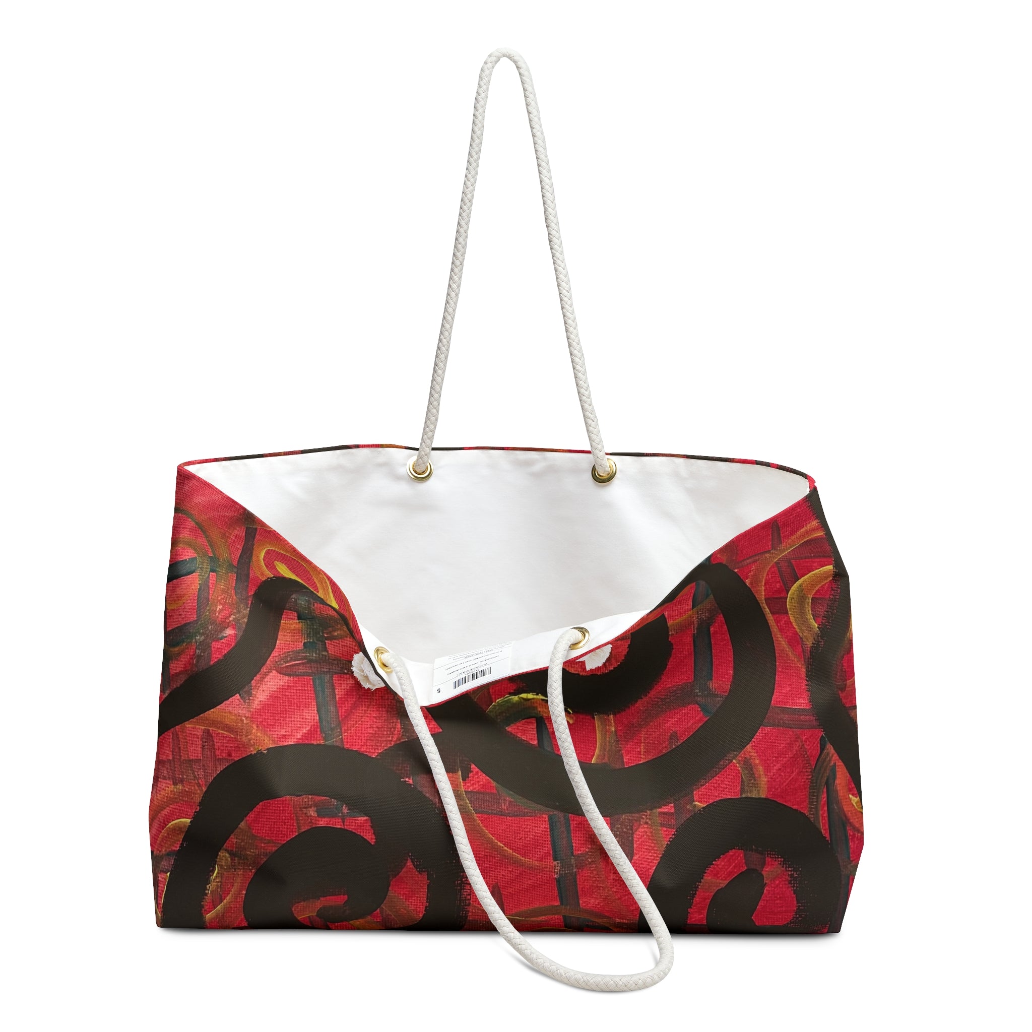 Red Spiral Abstract Weekender Bag – Large Artistic Travel Tote