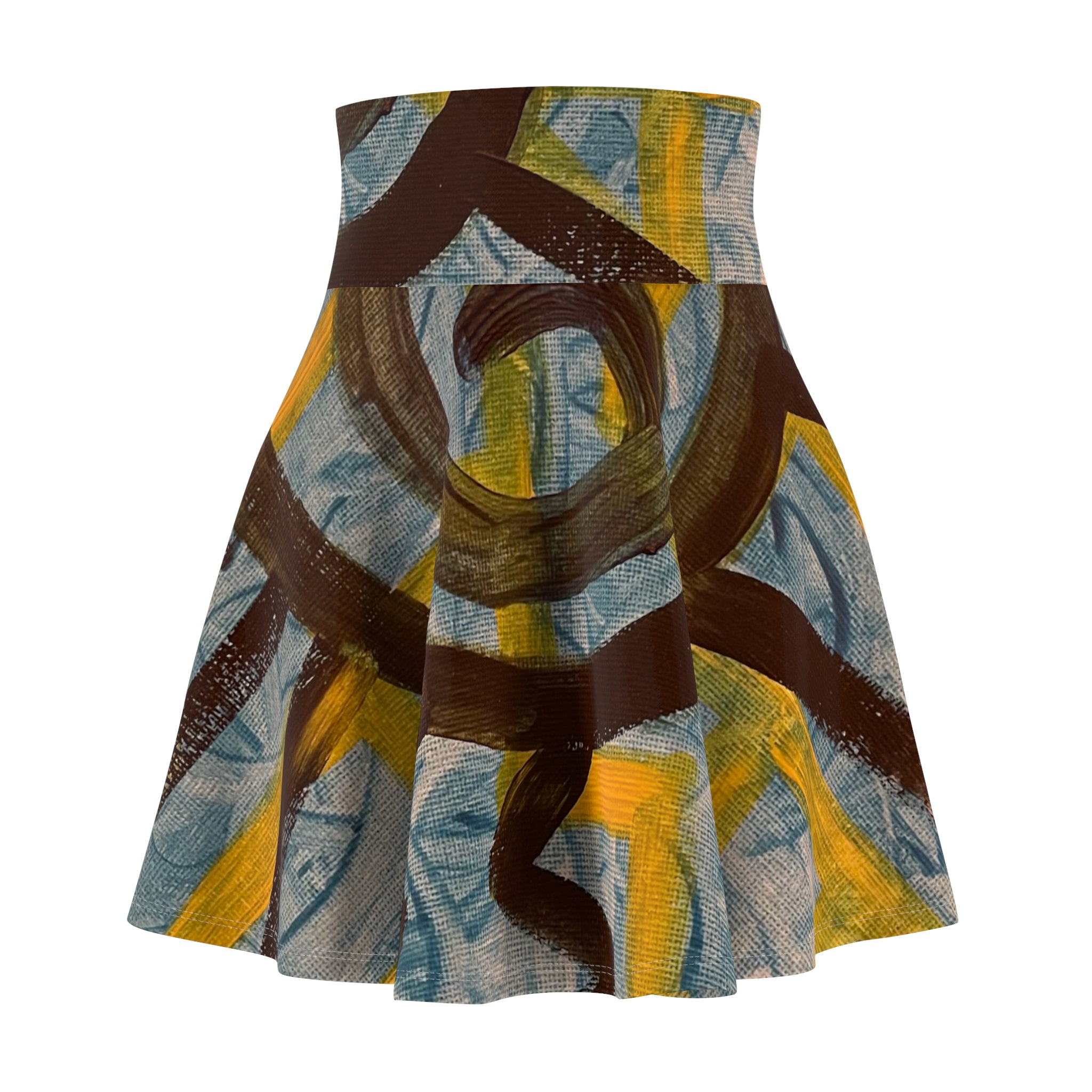 Abstract Graffiti Skater Skirt — Yellow & Blue Street Art Print