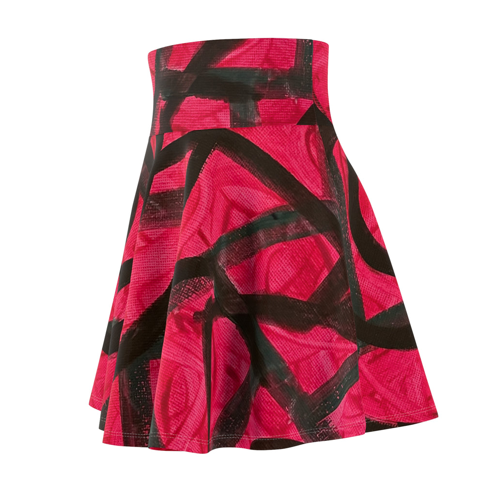 Red Graffiti Swirl Skater Skirt — Bold Abstract AOP Women's Skirt