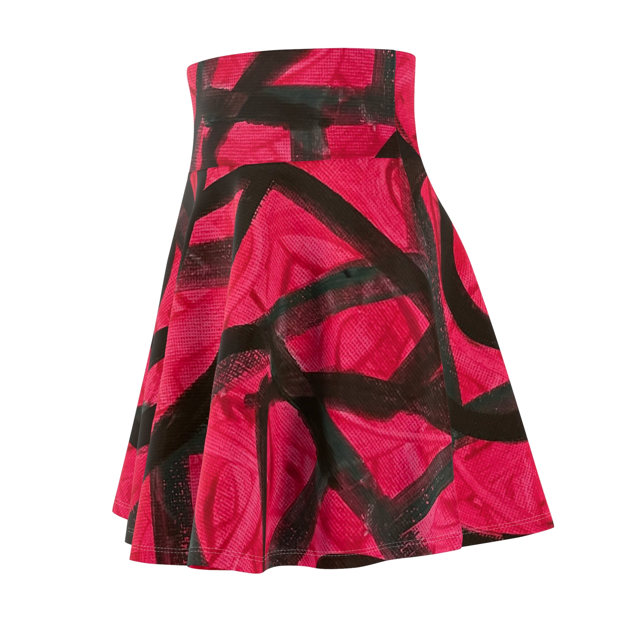 Red Graffiti Swirl Skater Skirt — Bold Abstract AOP Women's Skirt