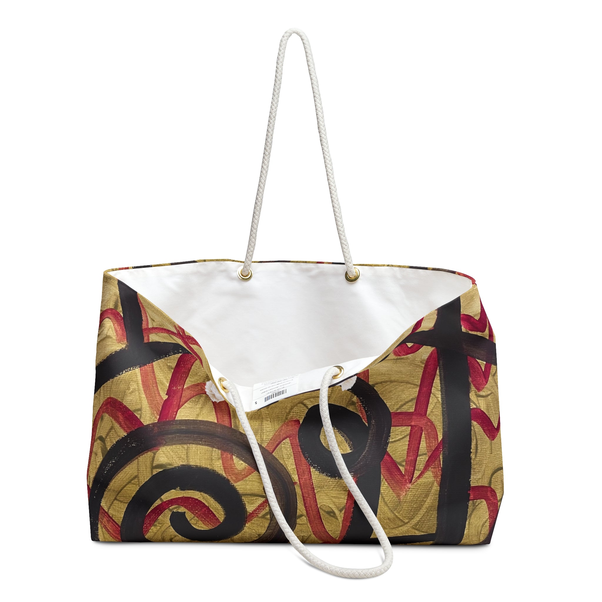 Abstract Swirl Weekender Bag — Gold, Black & Red Travel Tote