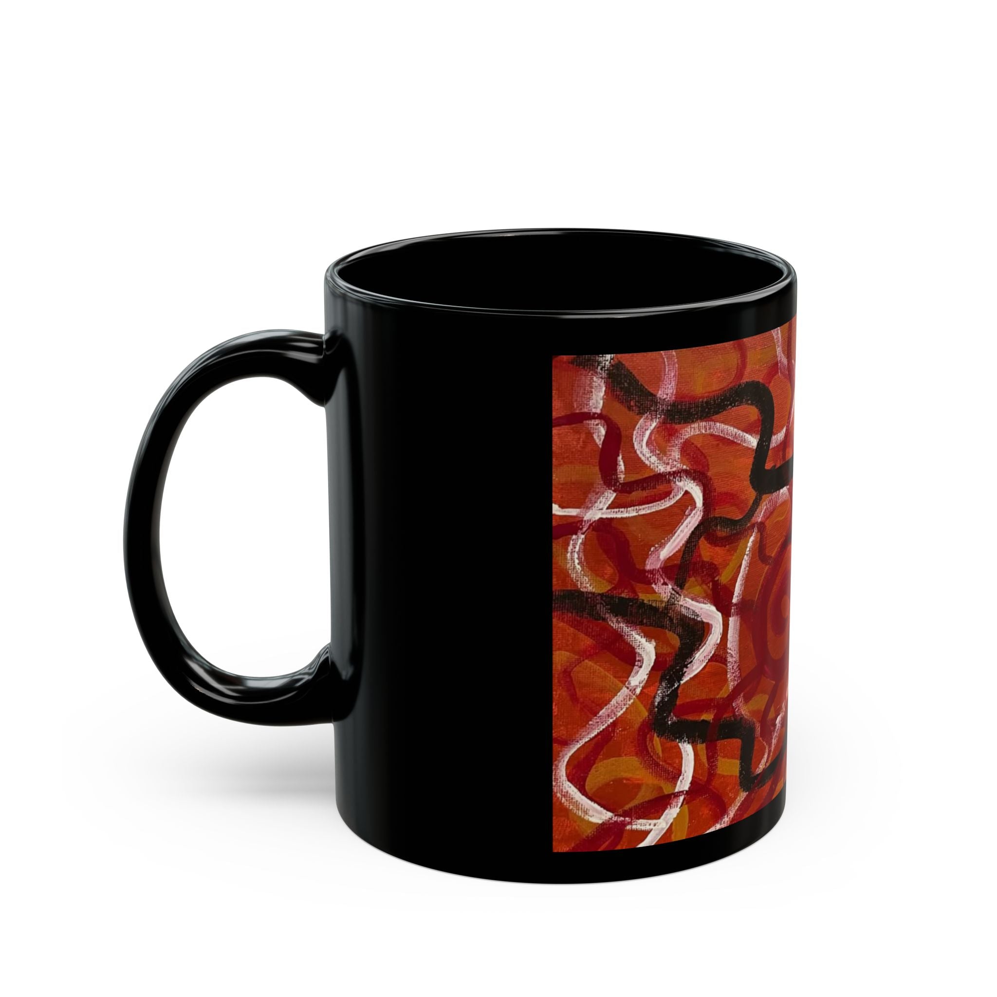 Abstract Flame Swirl Coffee Mug — Black Ceramic Art Mug (11oz/15oz)