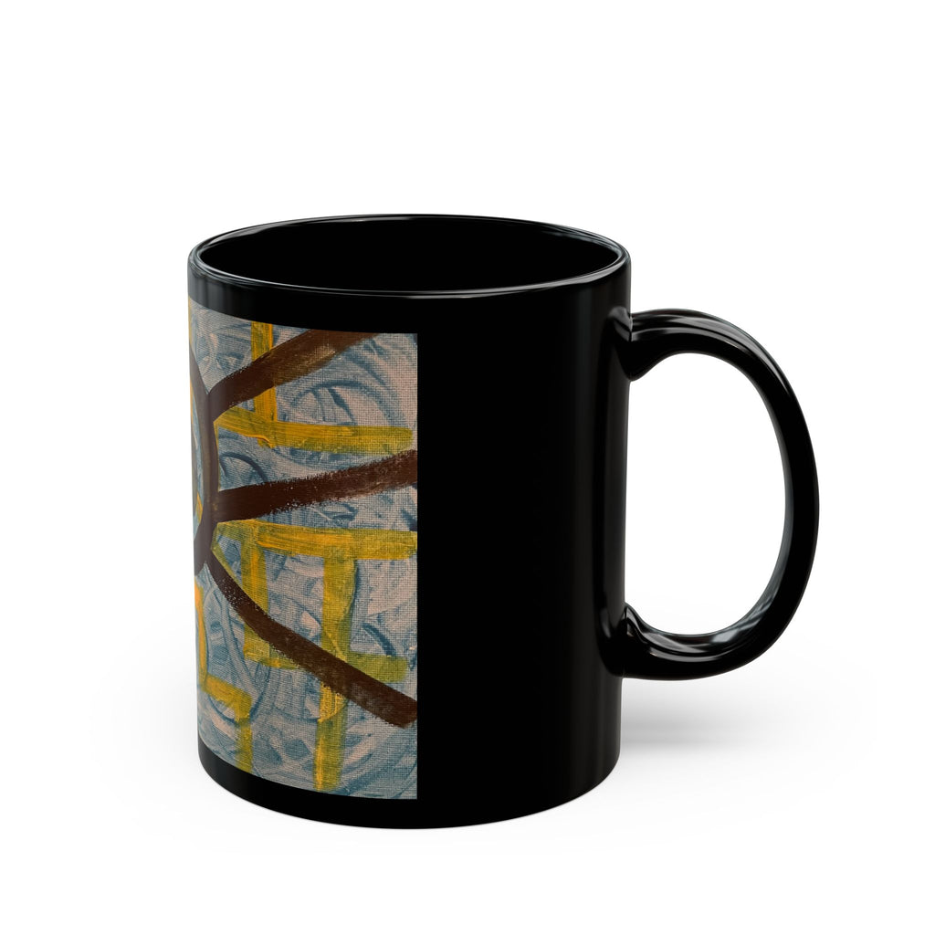 Abstract Spiral Sun Black Mug – Artistic Hand-Painted Ceramic Coffee Cup (11oz/15oz)