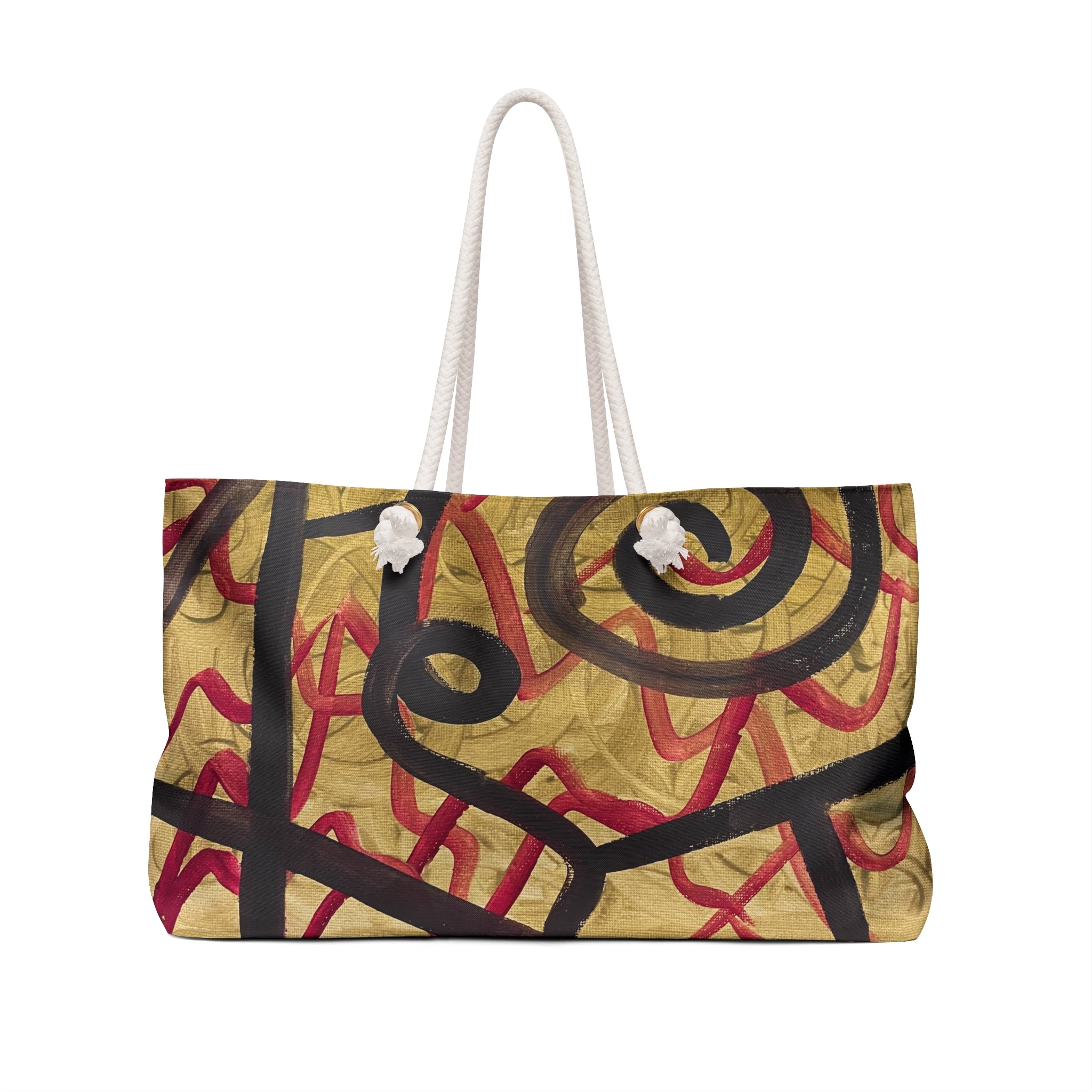 Abstract Swirl Weekender Bag — Gold, Black & Red Travel Tote