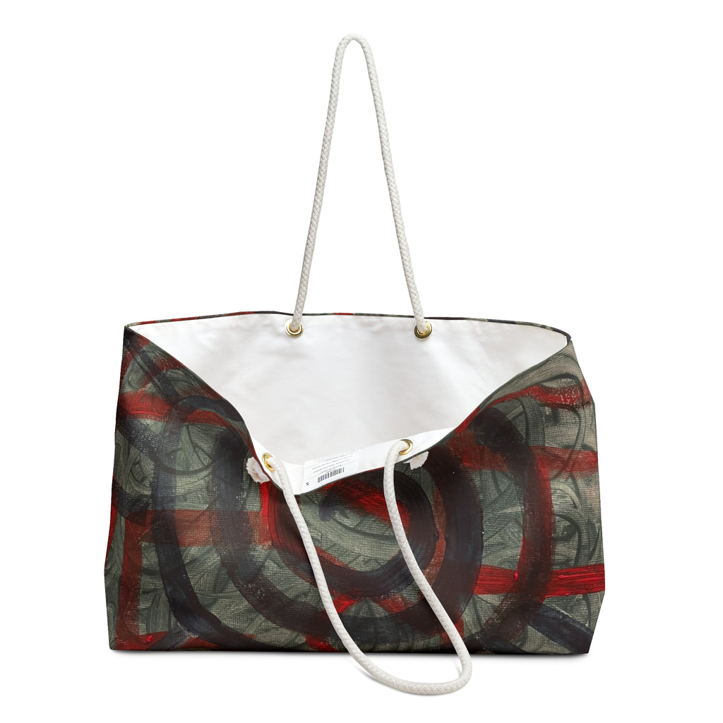 Abstract Spiral Weekender Bag — Red & Olive Travel Tote