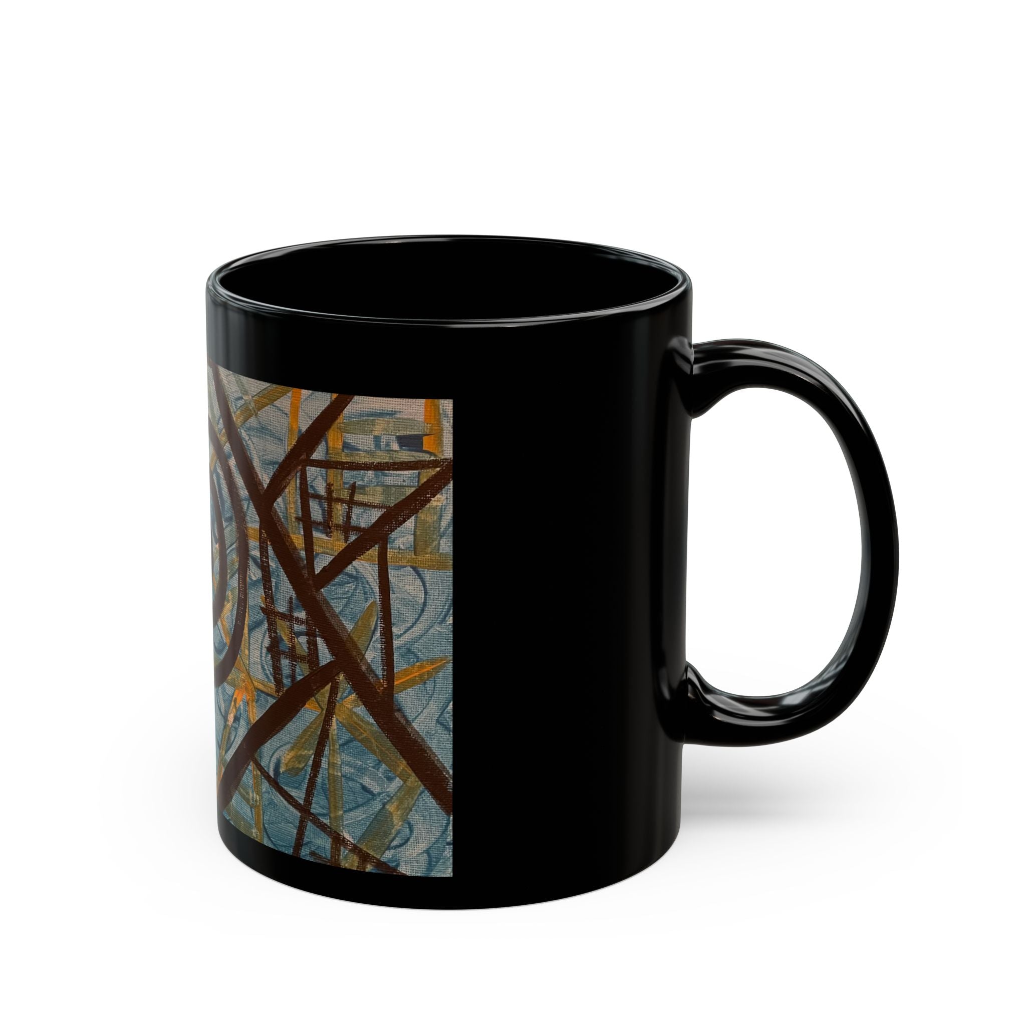 Abstract Spiral Art Black Mug — Modern Geometric Coffee Cup (11oz & 15oz)