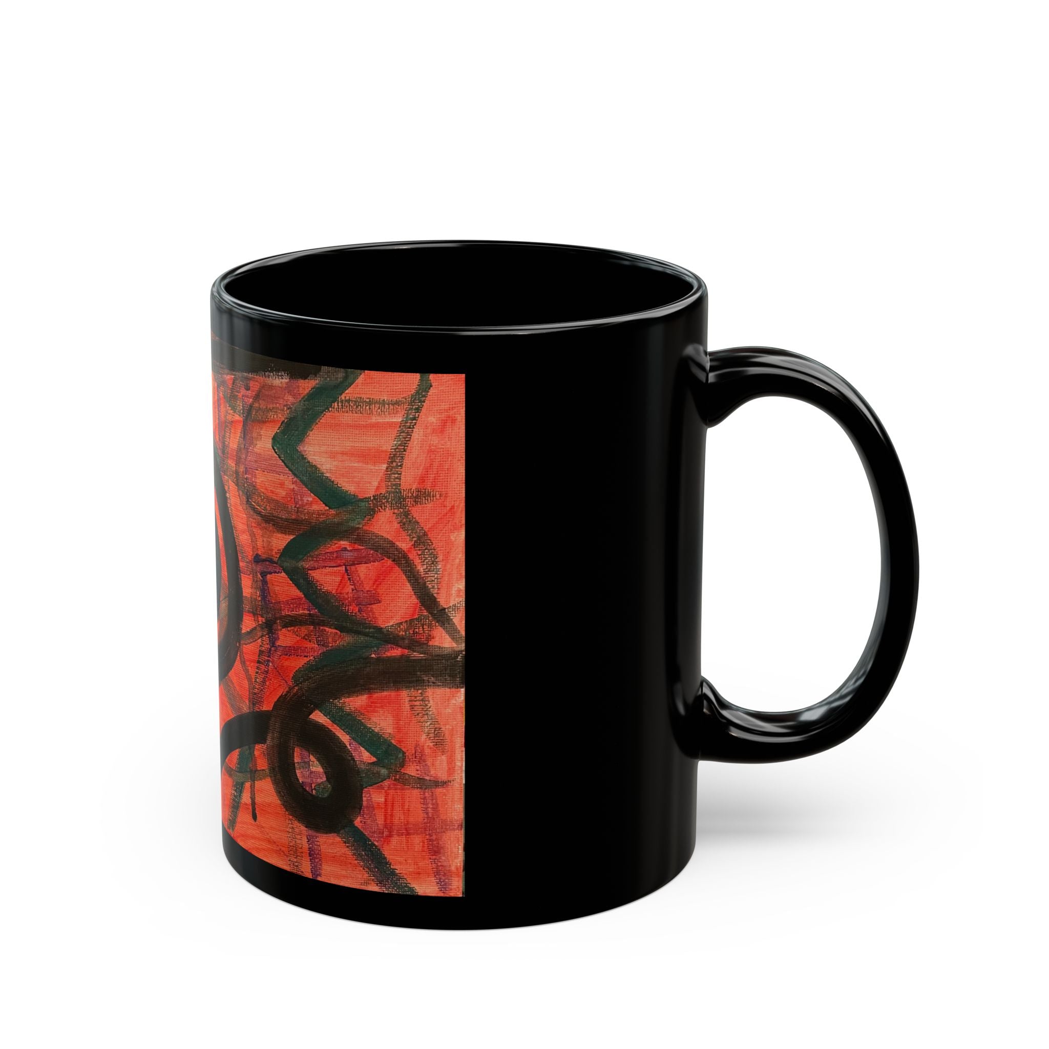 Abstract Red Swirl Black Mug — Artistic Spiral Ceramic Coffee Cup (11oz, 15oz)