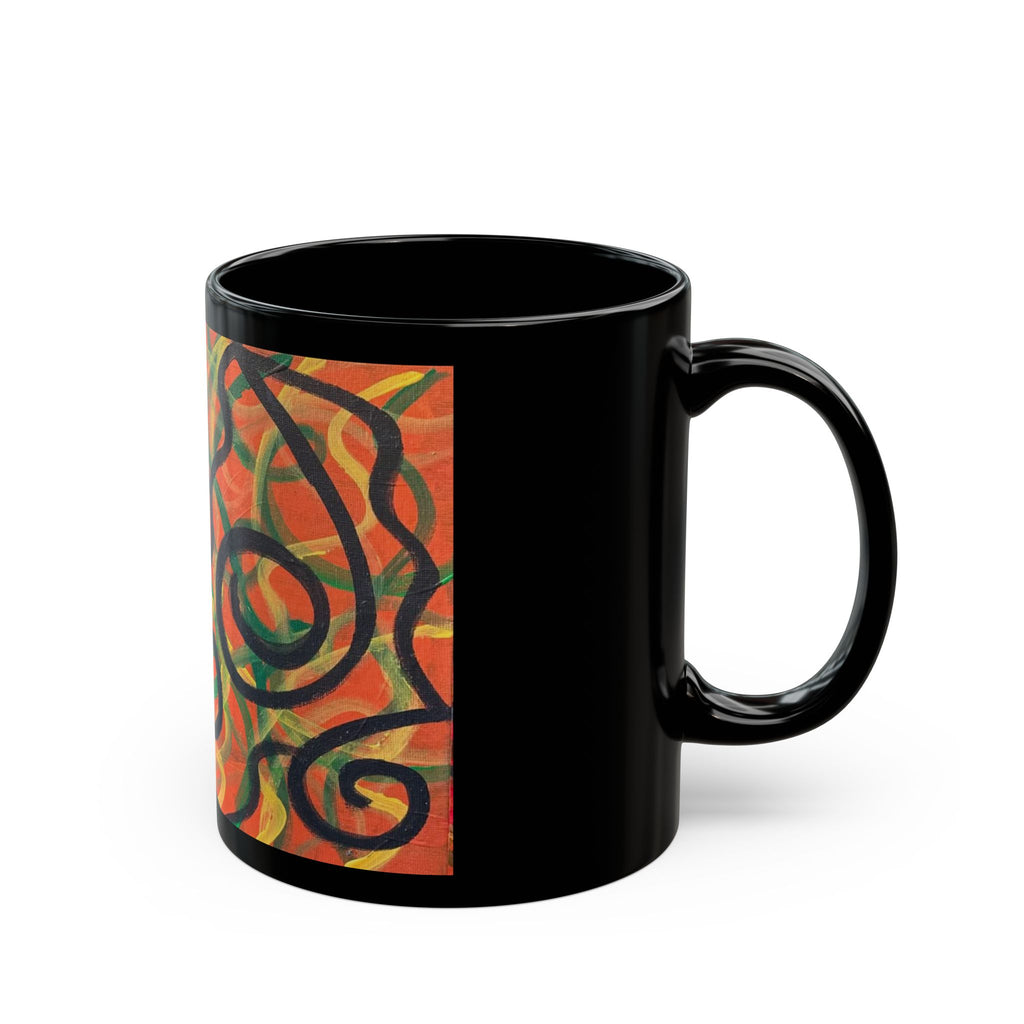 Abstract Spiral Art Black Mug — Colorful Swirl Ceramic Coffee Cup (11oz & 15oz)