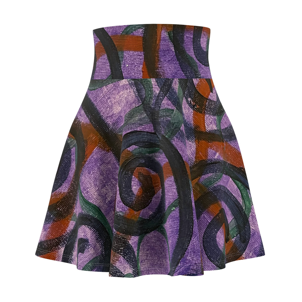 Abstract Purple Swirl Skater Skirt — Artistic AOP Floral-Inspired Print