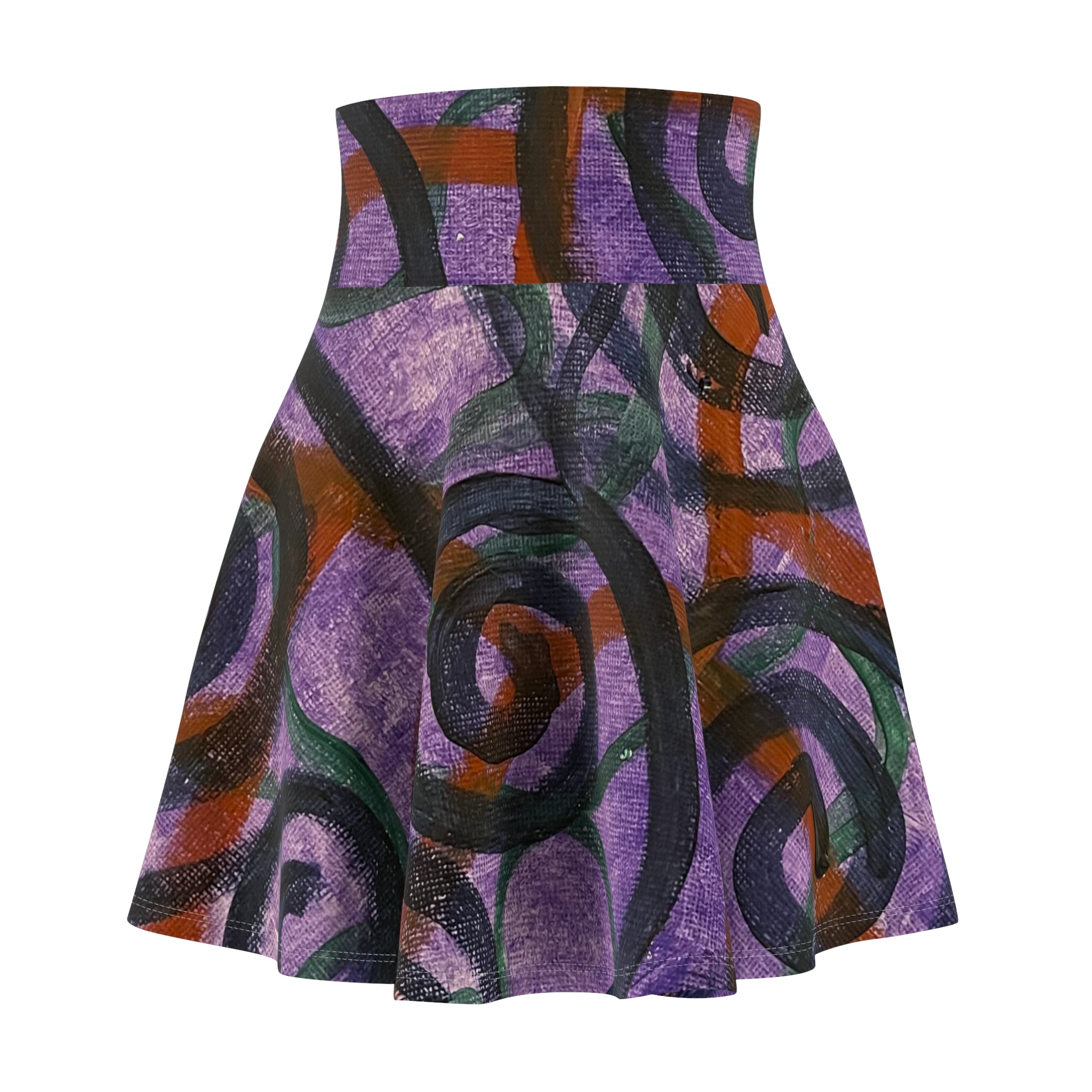 Abstract Purple Swirl Skater Skirt — Artistic AOP Floral-Inspired Print