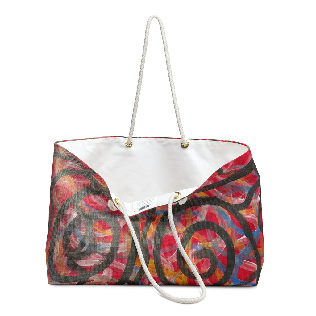 Abstract Spiral Weekender Bag – Colorful Red & Black Travel Tote