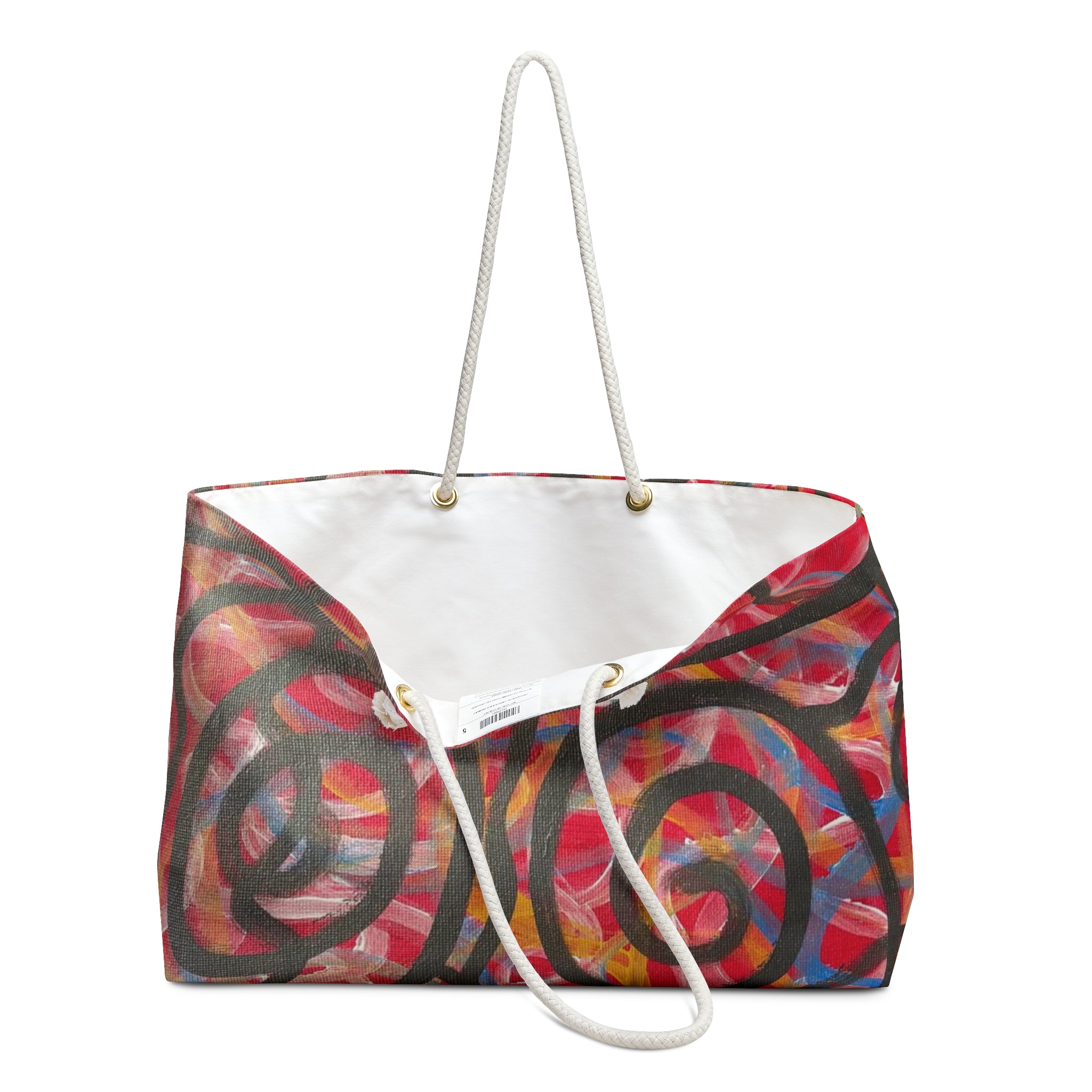 Abstract Spiral Weekender Bag – Colorful Red & Black Travel Tote