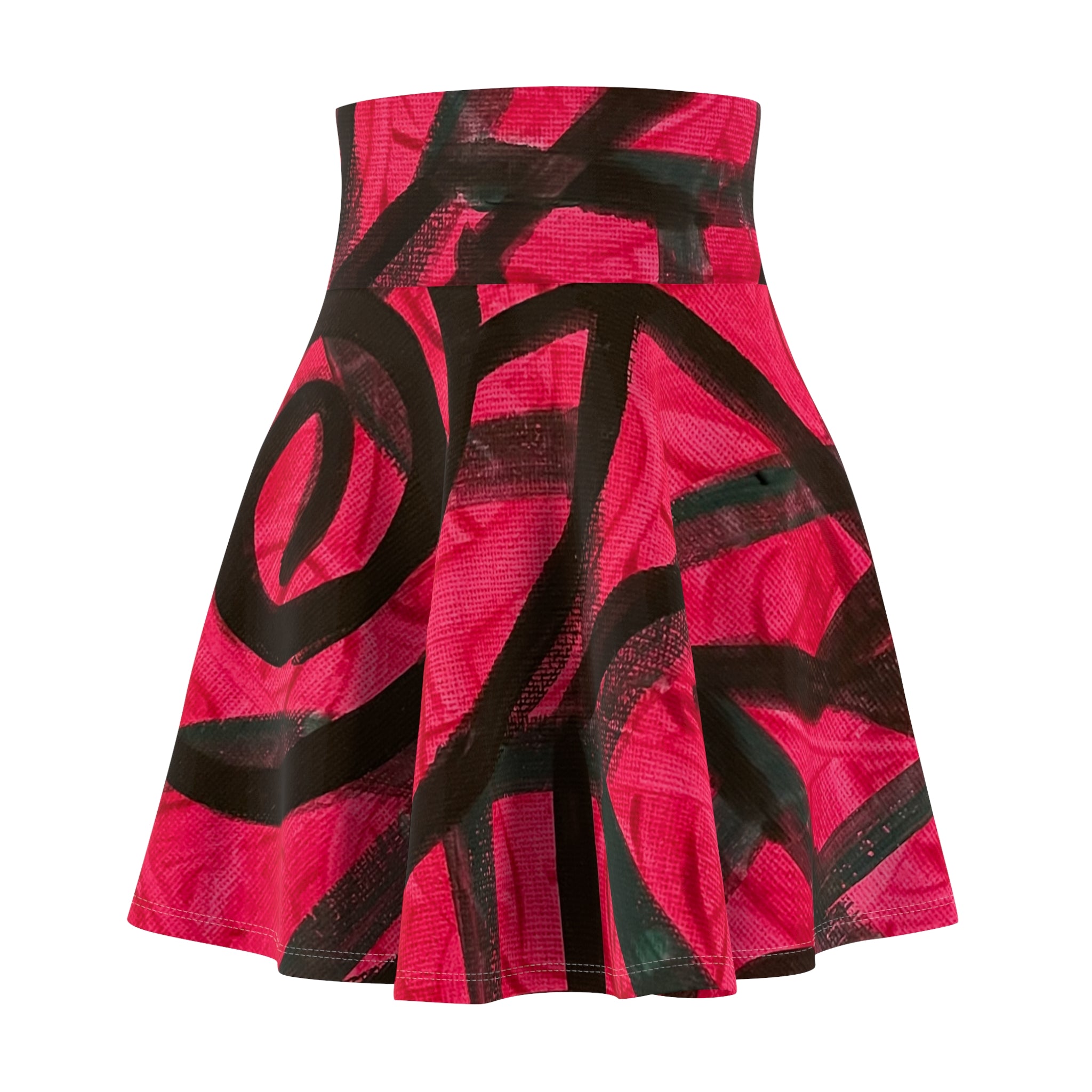 Red Graffiti Swirl Skater Skirt — Bold Abstract AOP Women's Skirt