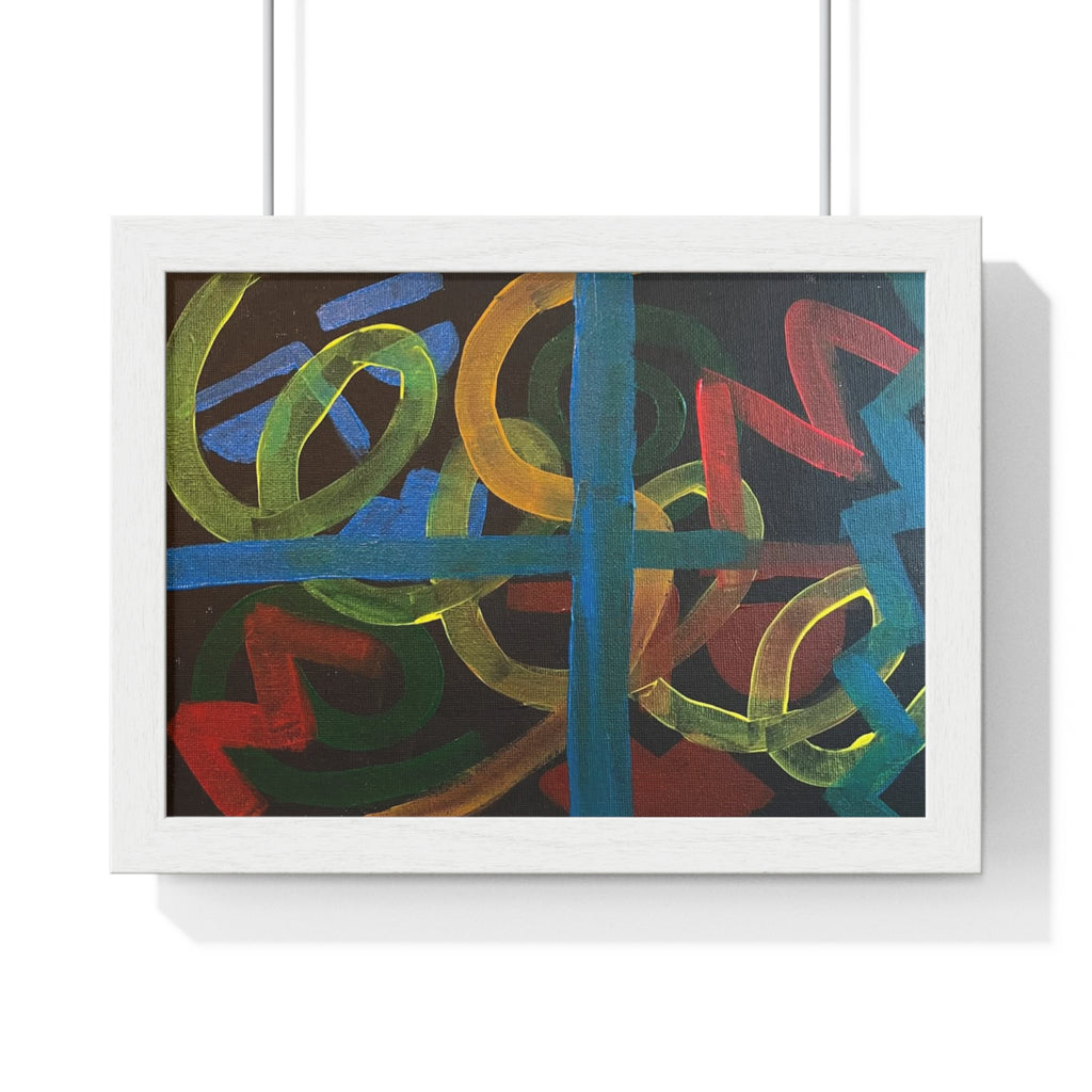 Abstract Colorful Graffiti Framed Poster — Modern Loop & Cross Wall Art