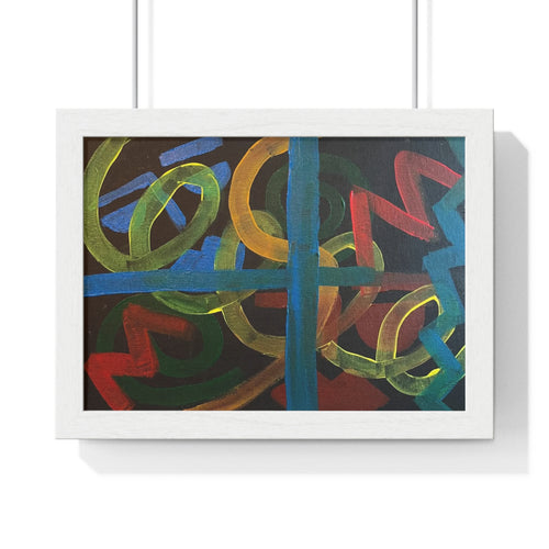 Abstract Colorful Graffiti Framed Poster — Modern Loop & Cross Wall Art