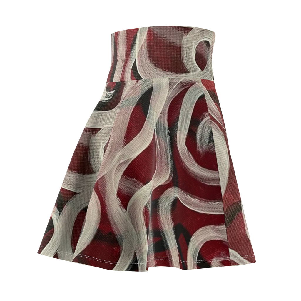 Abstract Burgundy Swirl Skater Skirt