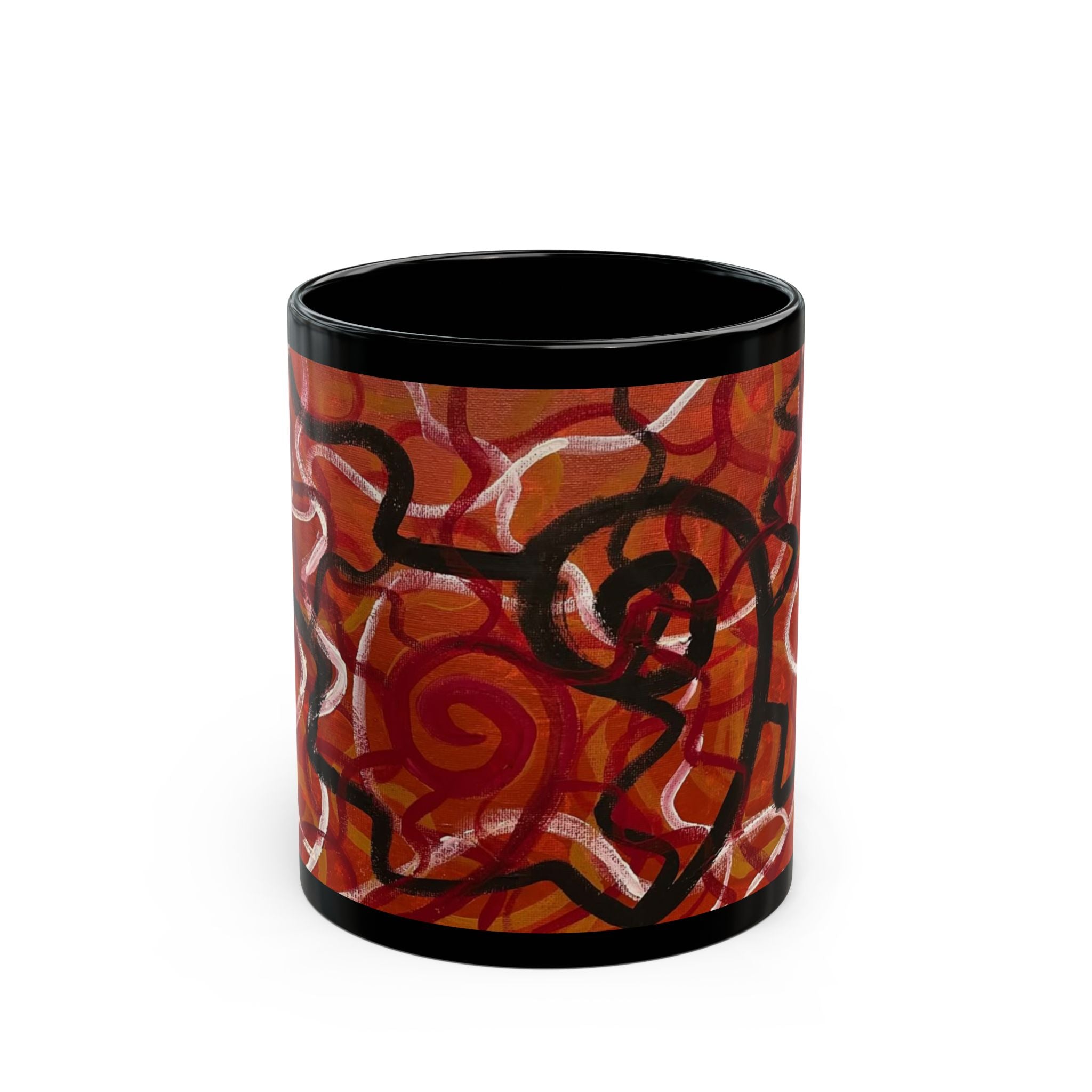 Abstract Flame Swirl Coffee Mug — Black Ceramic Art Mug (11oz/15oz)