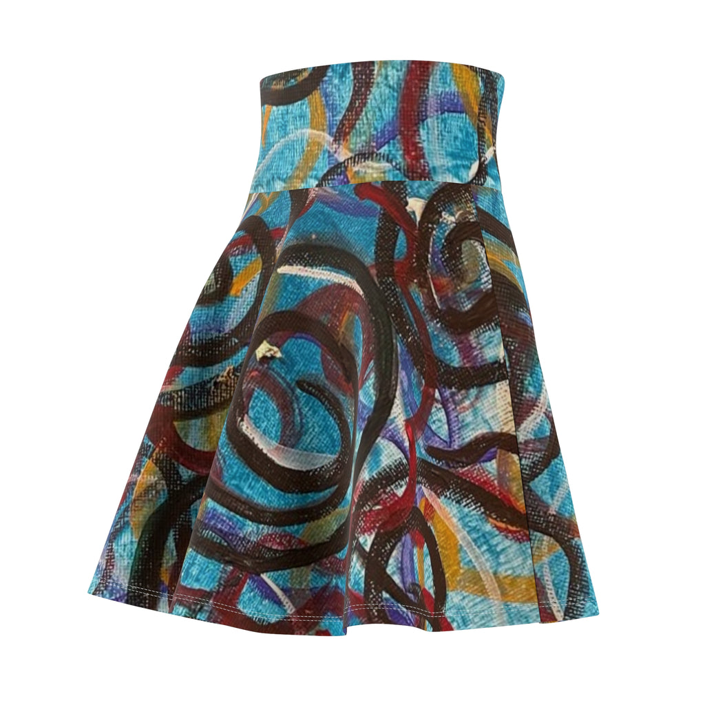 Abstract Blue Swirl Women's Skater Skirt — Vibrant Artistic AOP Print