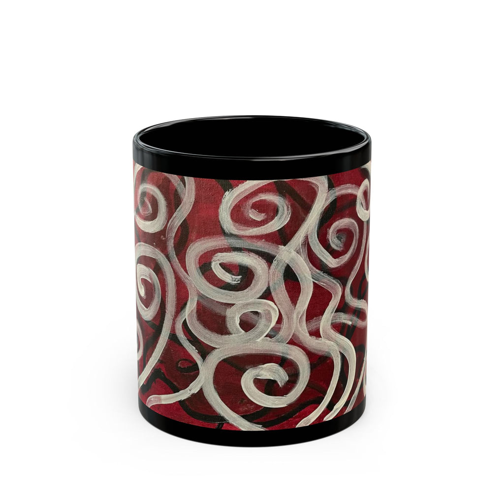 Red Swirl Abstract Black Coffee Mug (11oz, 15oz)
