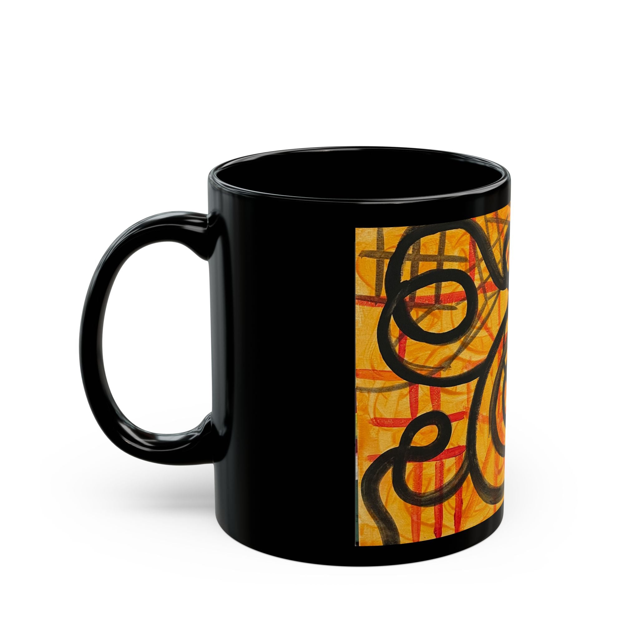 Abstract Swirl Black Coffee Mug – Vibrant Orange & Black Artistic Ceramic (11oz, 15oz)