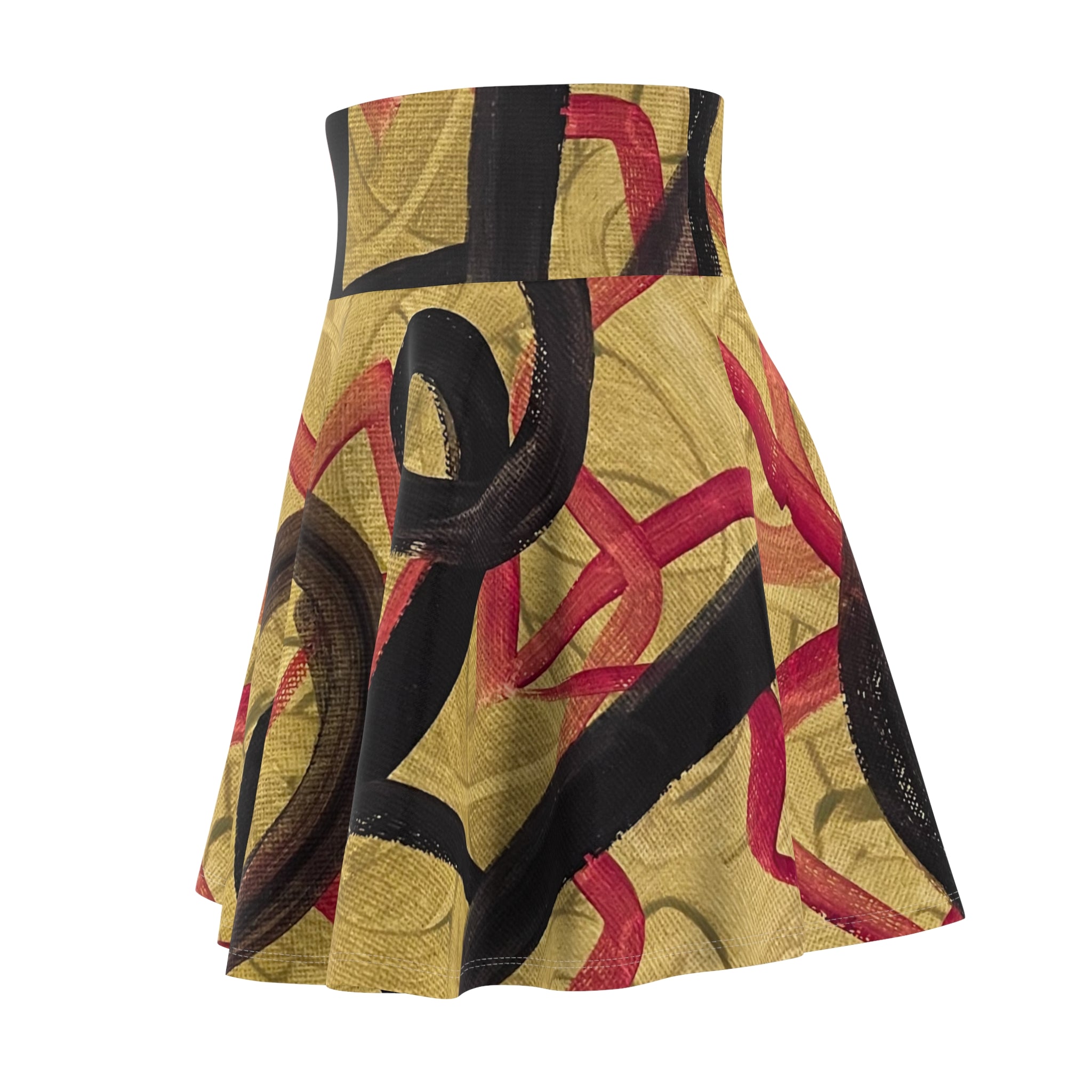 Abstract Bold Swirl Skater Skirt – Yellow & Black Artistic Print