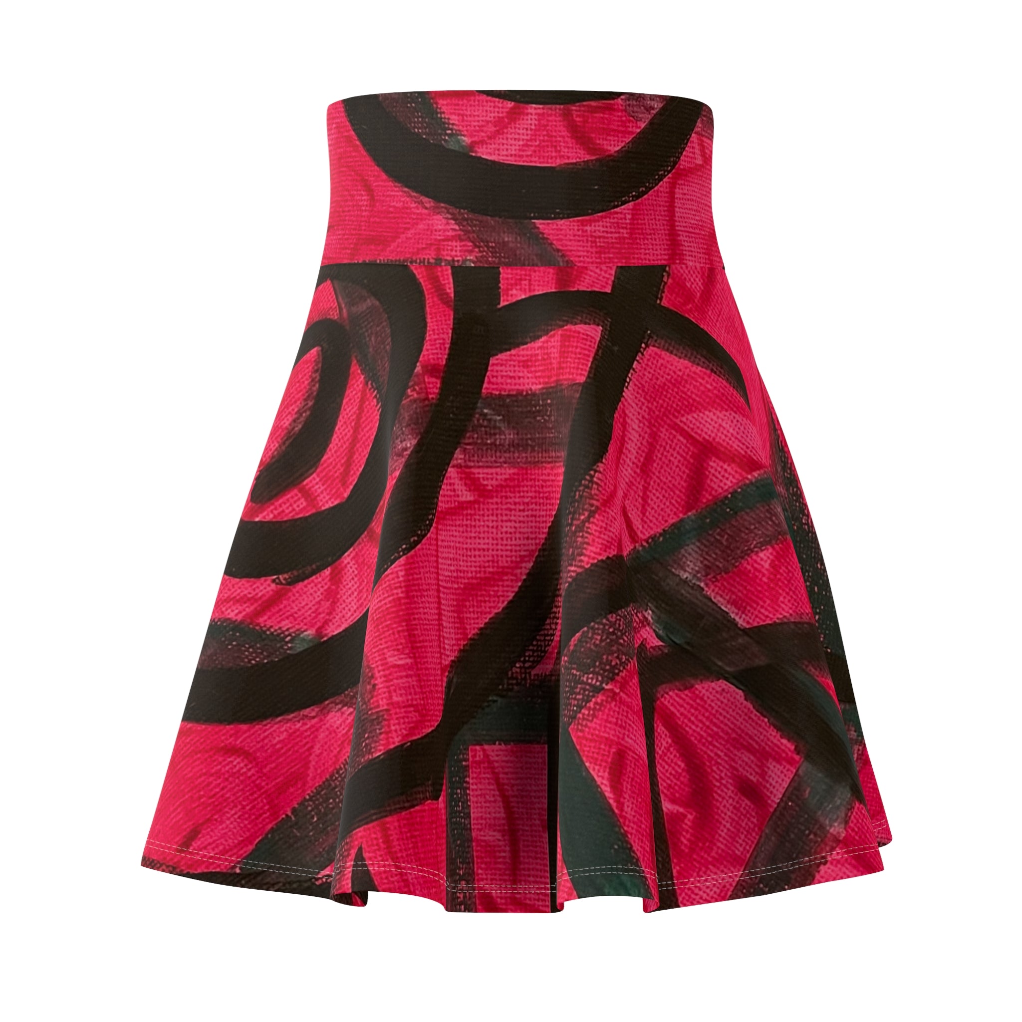 Red Graffiti Swirl Skater Skirt — Bold Abstract AOP Women's Skirt