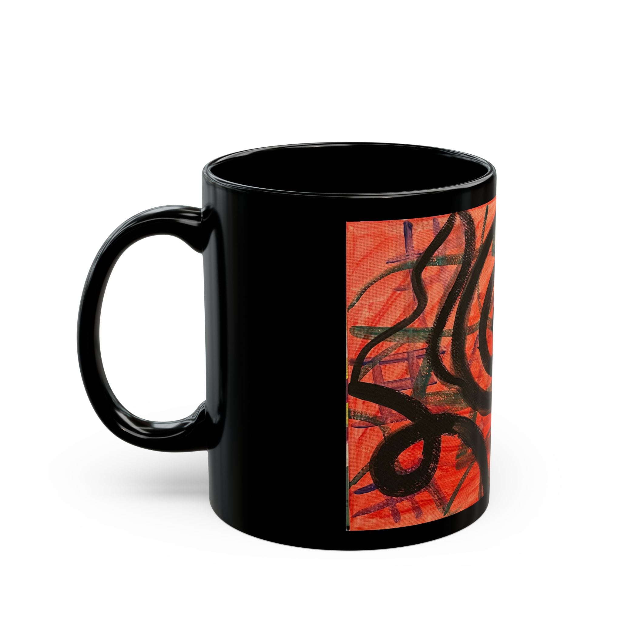 Abstract Red Swirl Black Mug — Artistic Spiral Ceramic Coffee Cup (11oz, 15oz)