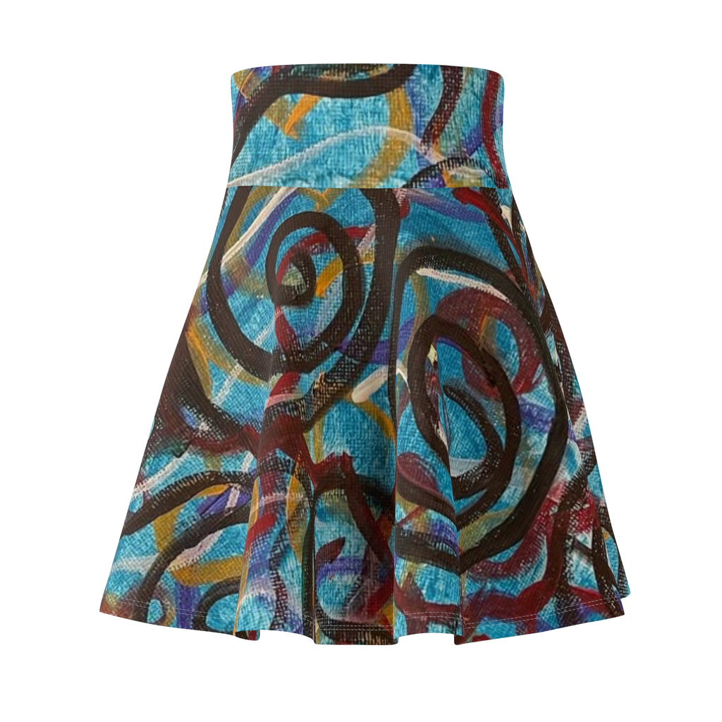 Abstract Blue Swirl Women's Skater Skirt — Vibrant Artistic AOP Print