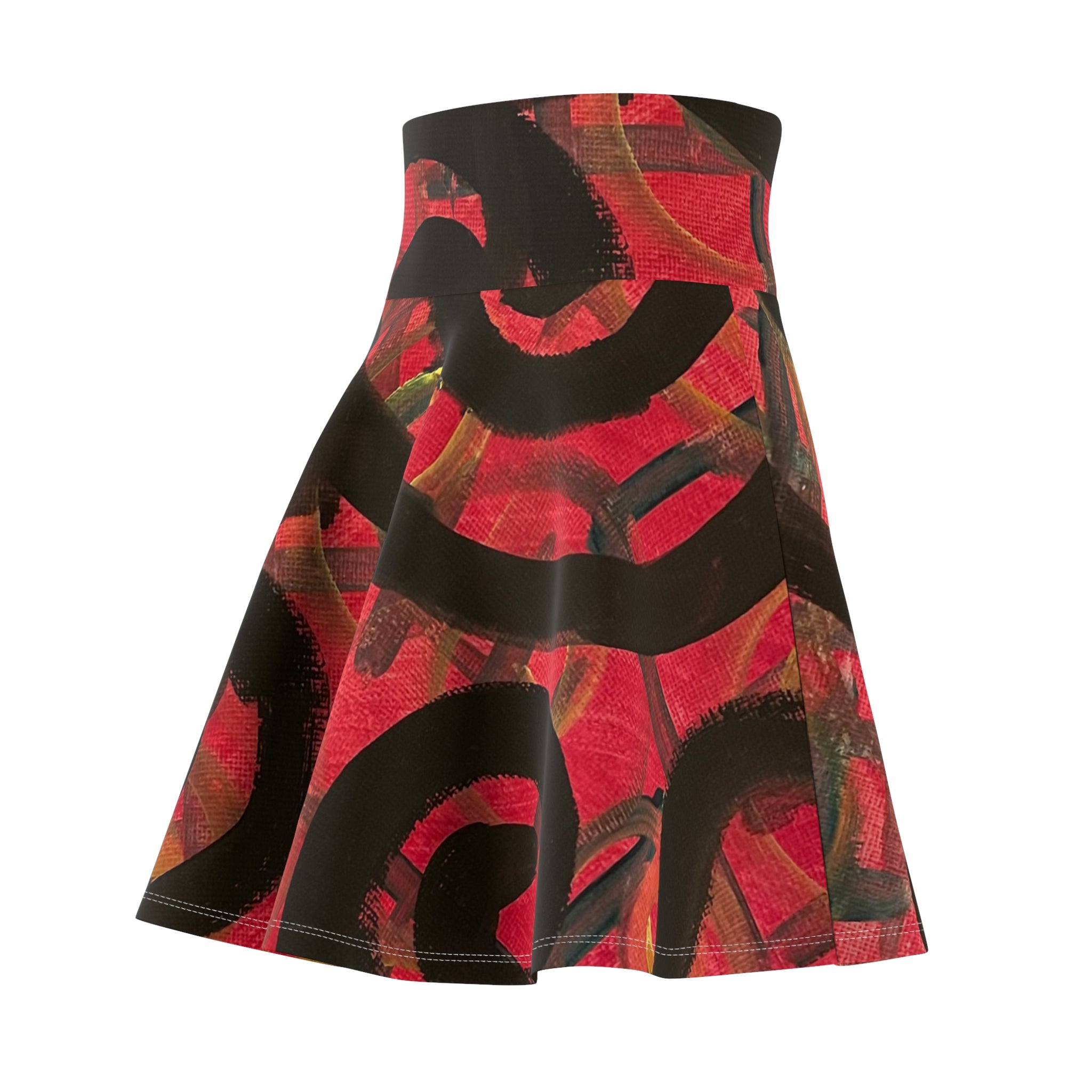 Red Abstract Graffiti Skater Skirt