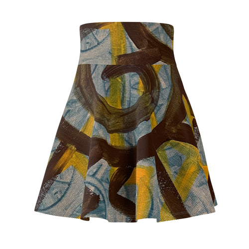 Abstract Graffiti Skater Skirt — Yellow & Blue Street Art Print