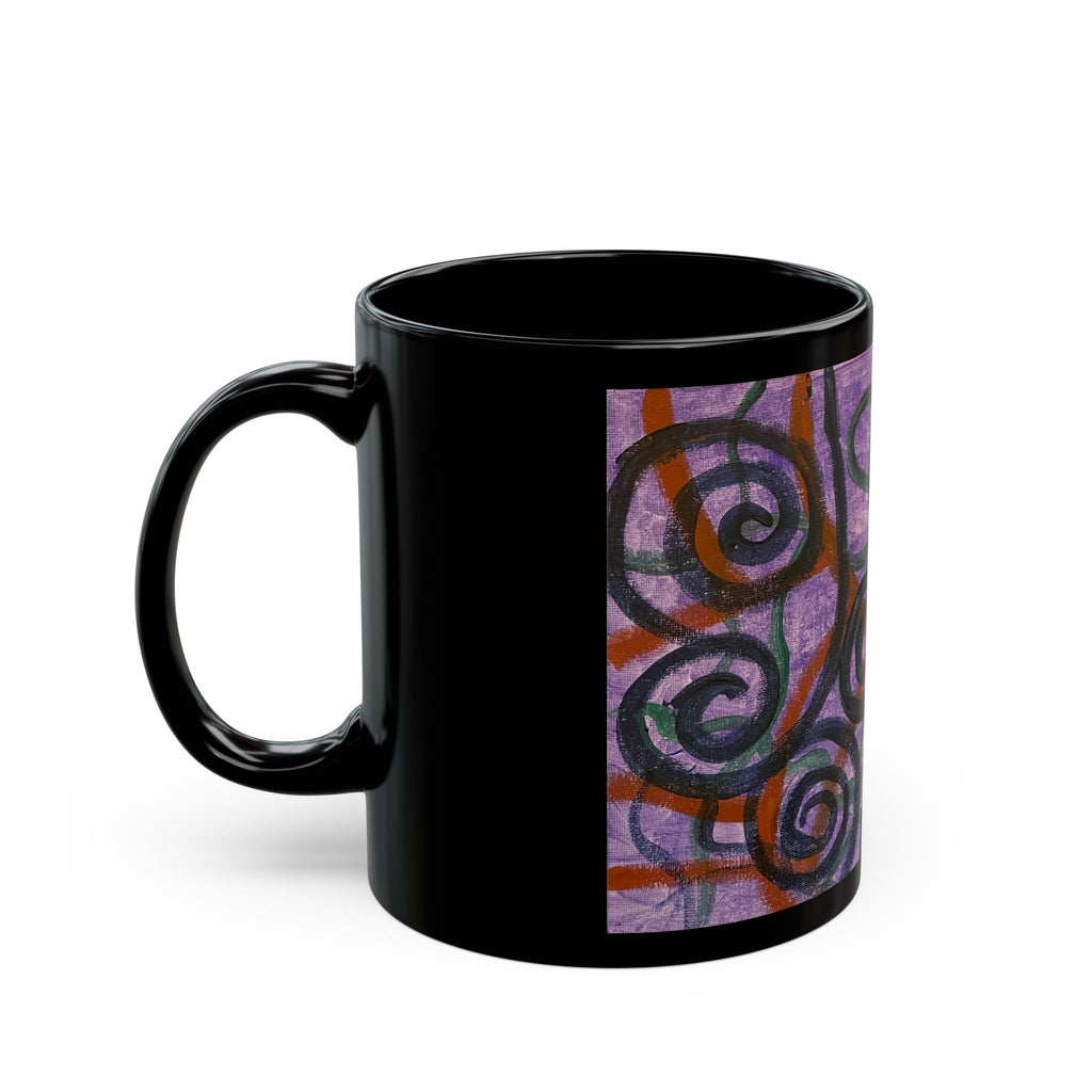 Abstract Purple Spiral Art Mug – Black Ceramic Coffee Cup (11oz/15oz)