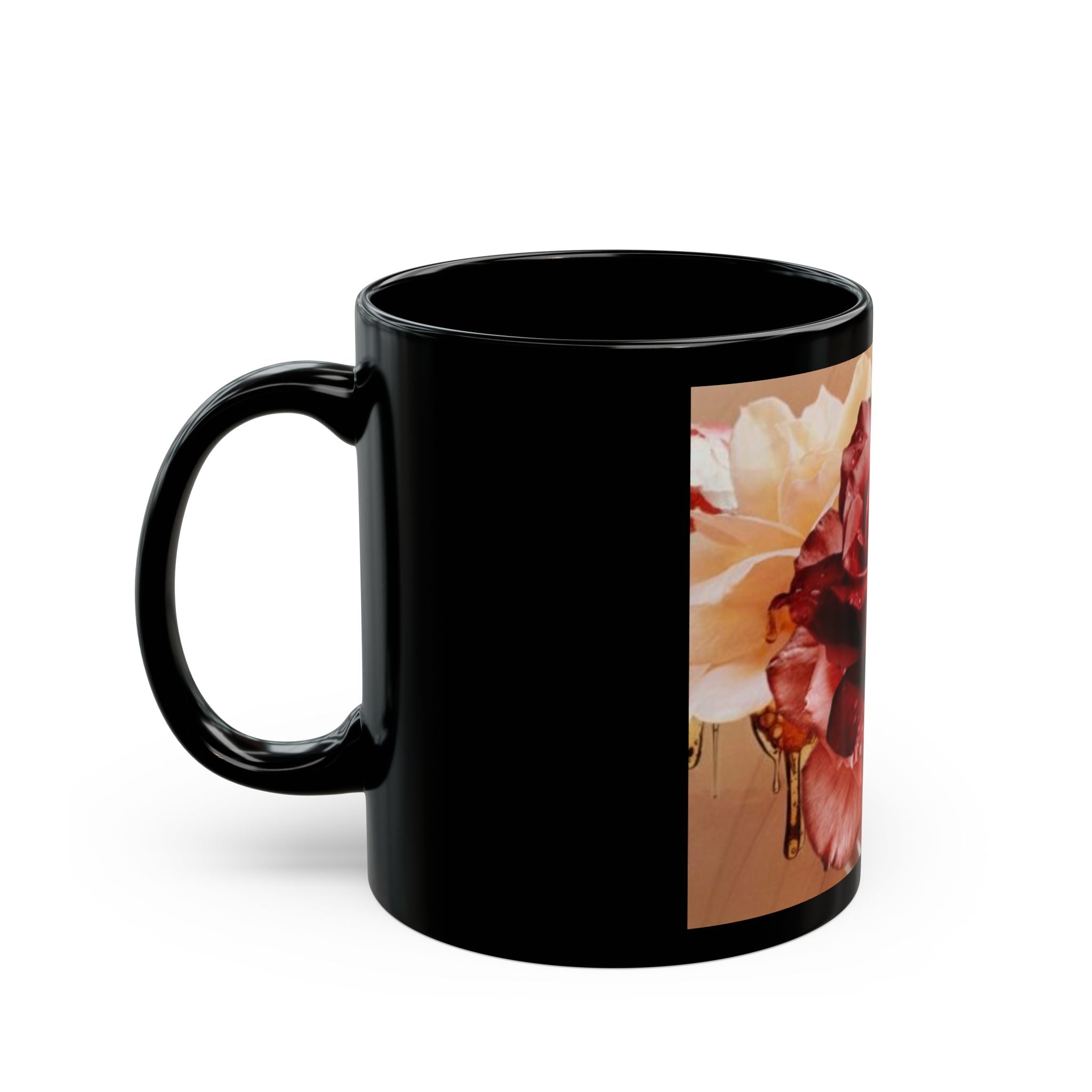 Vintage Red Rose Black Ceramic Mug – Floral Coffee Cup (11oz/15oz)