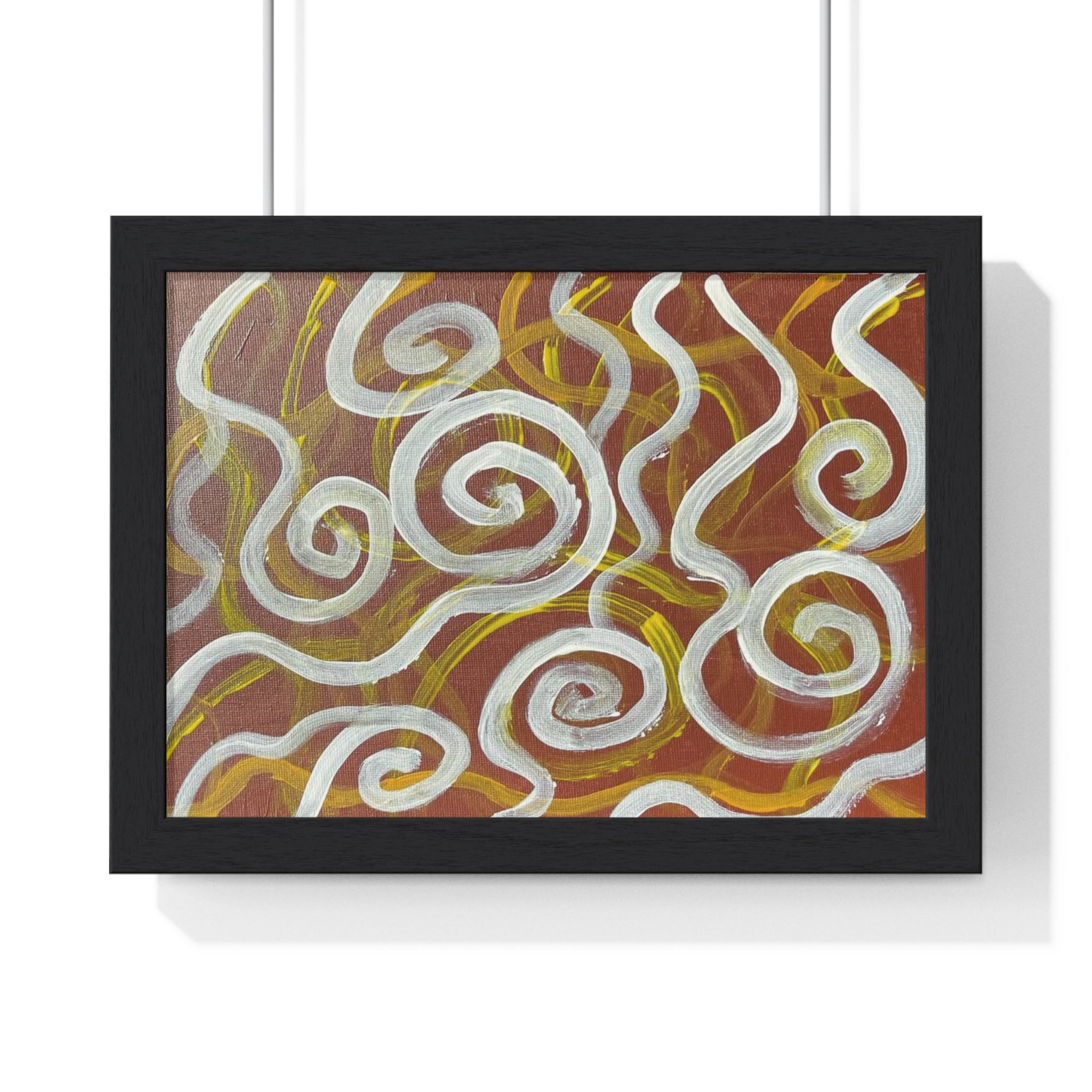 Abstract Swirl Horizontal Framed Poster — Earthy Brown & White Wall Art