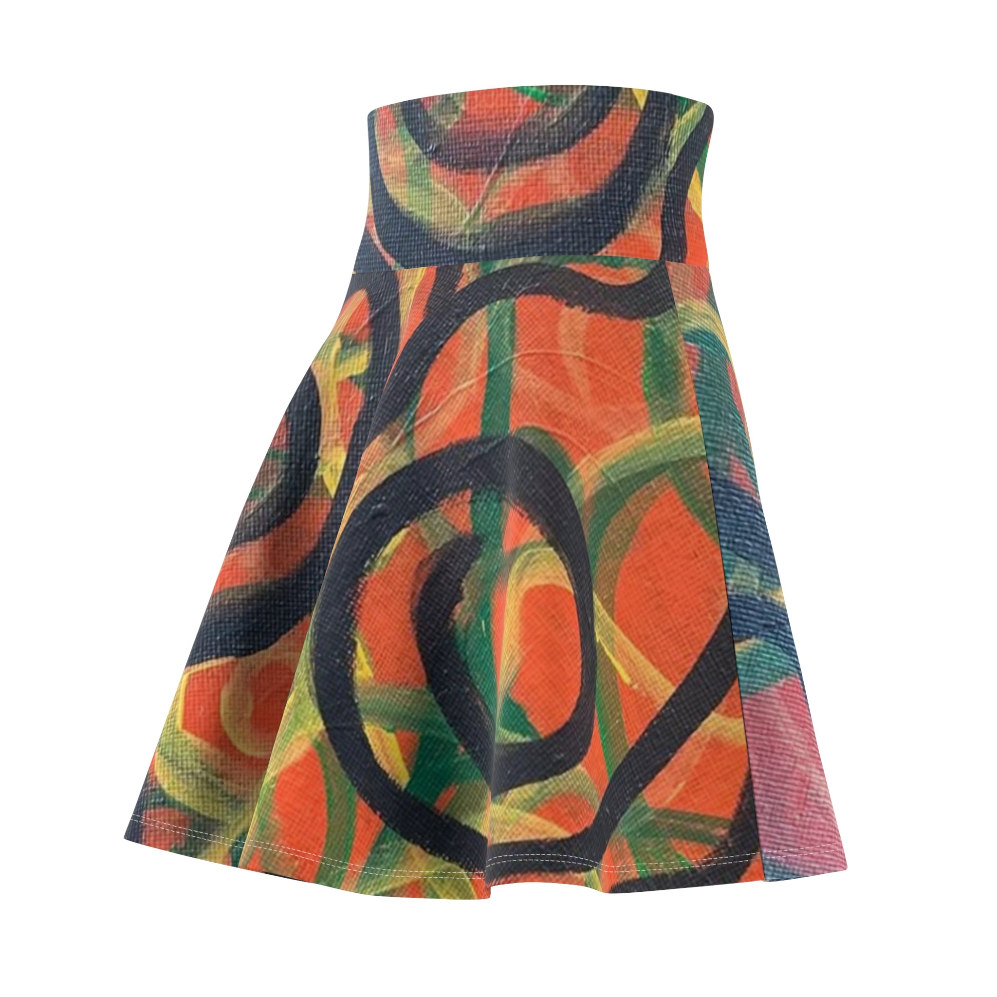 Abstract Spiral Print Women's Skater Skirt — Colorful Boho AOP Fashion