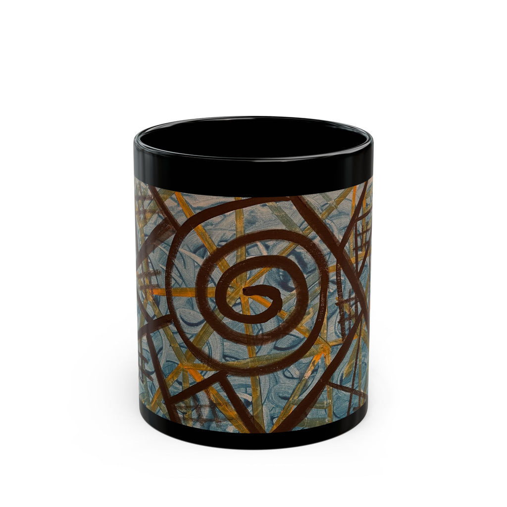 Abstract Spiral Art Black Mug — Modern Geometric Coffee Cup (11oz & 15oz)