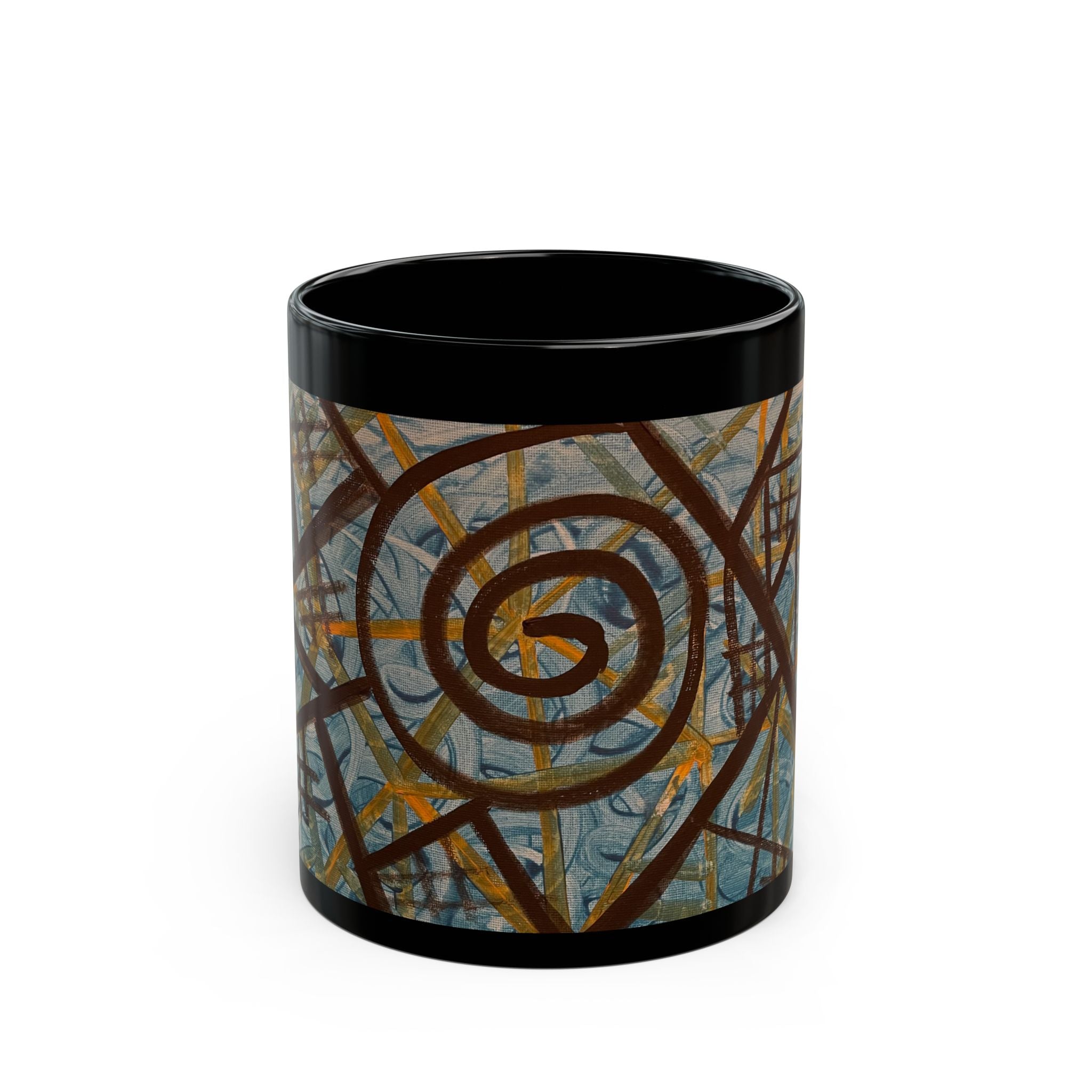 Abstract Spiral Art Black Mug — Modern Geometric Coffee Cup (11oz & 15oz)