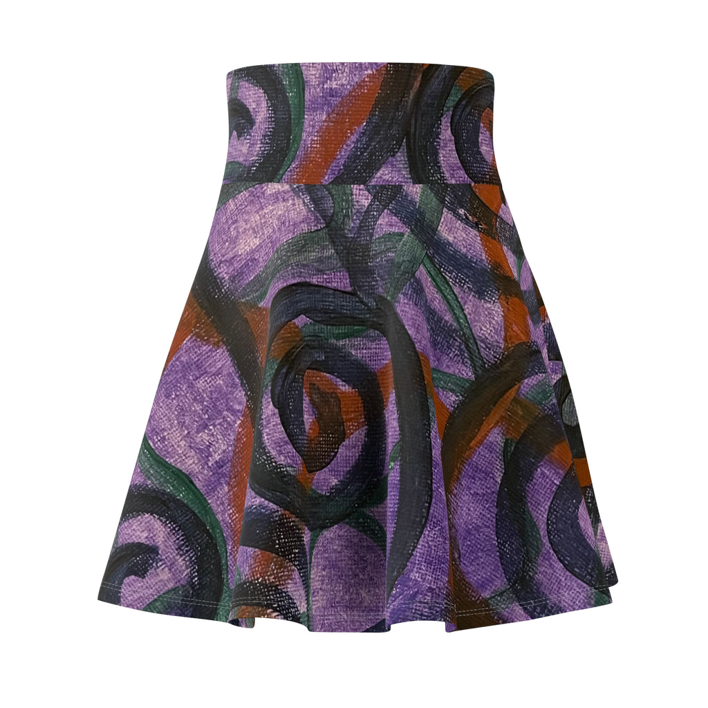 Abstract Purple Swirl Skater Skirt — Artistic AOP Floral-Inspired Print