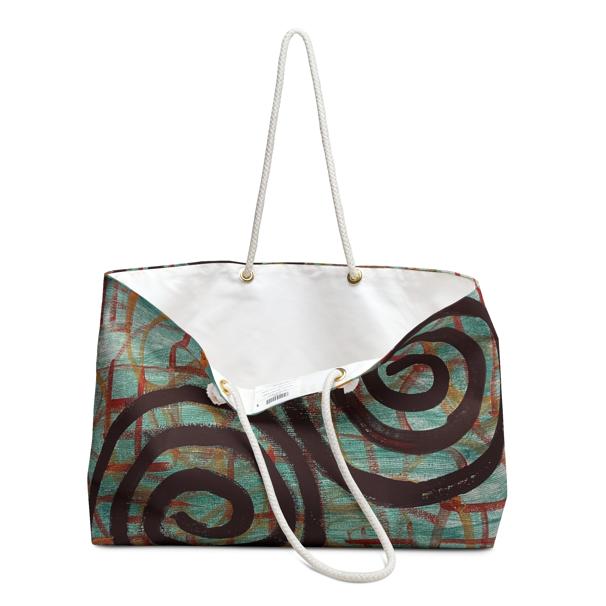 Abstract Spiral Weekender Bag - Turquoise Boho Travel Tote
