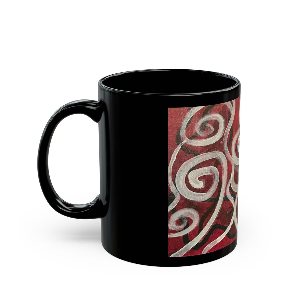 Red Swirl Abstract Black Coffee Mug (11oz, 15oz)