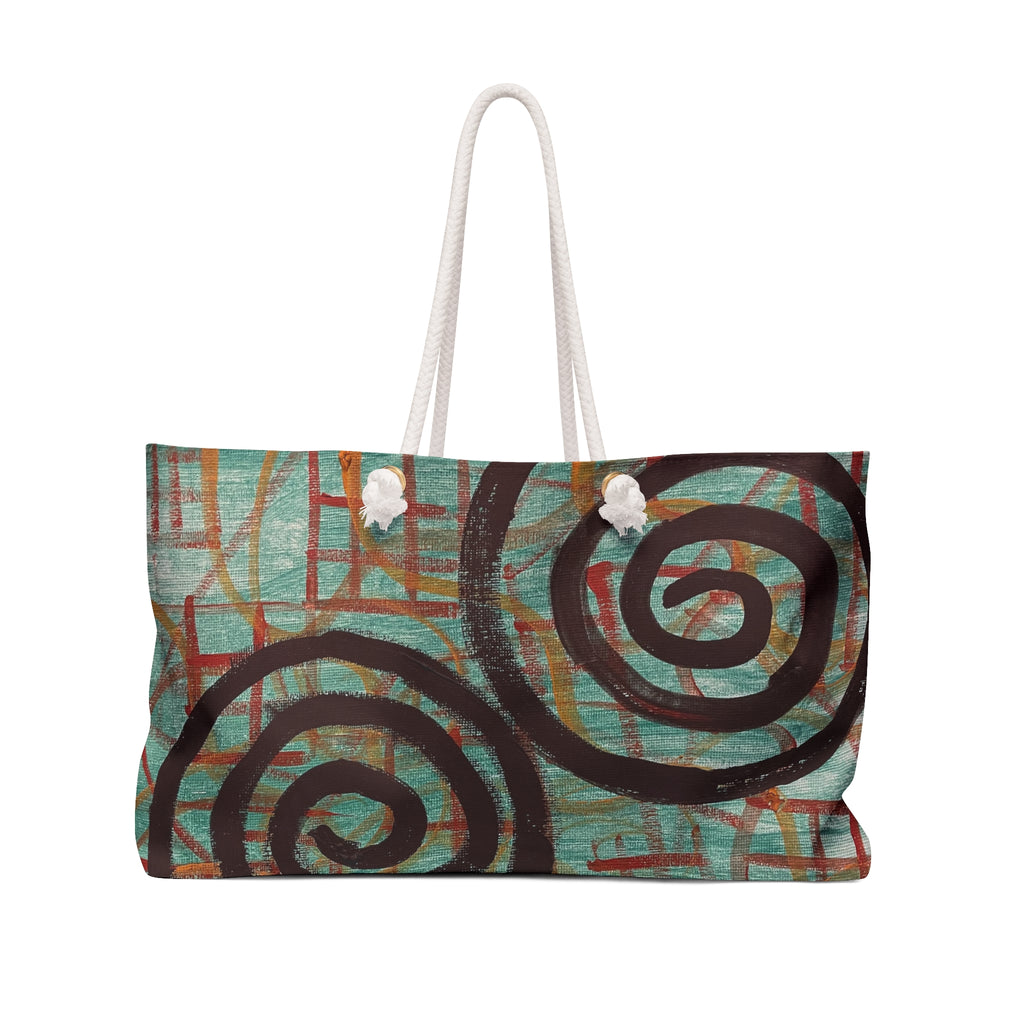 Abstract Spiral Weekender Bag - Turquoise Boho Travel Tote