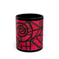 Abstract Red Spiral Art Mug — Black Ceramic Coffee Cup (11oz/15oz)