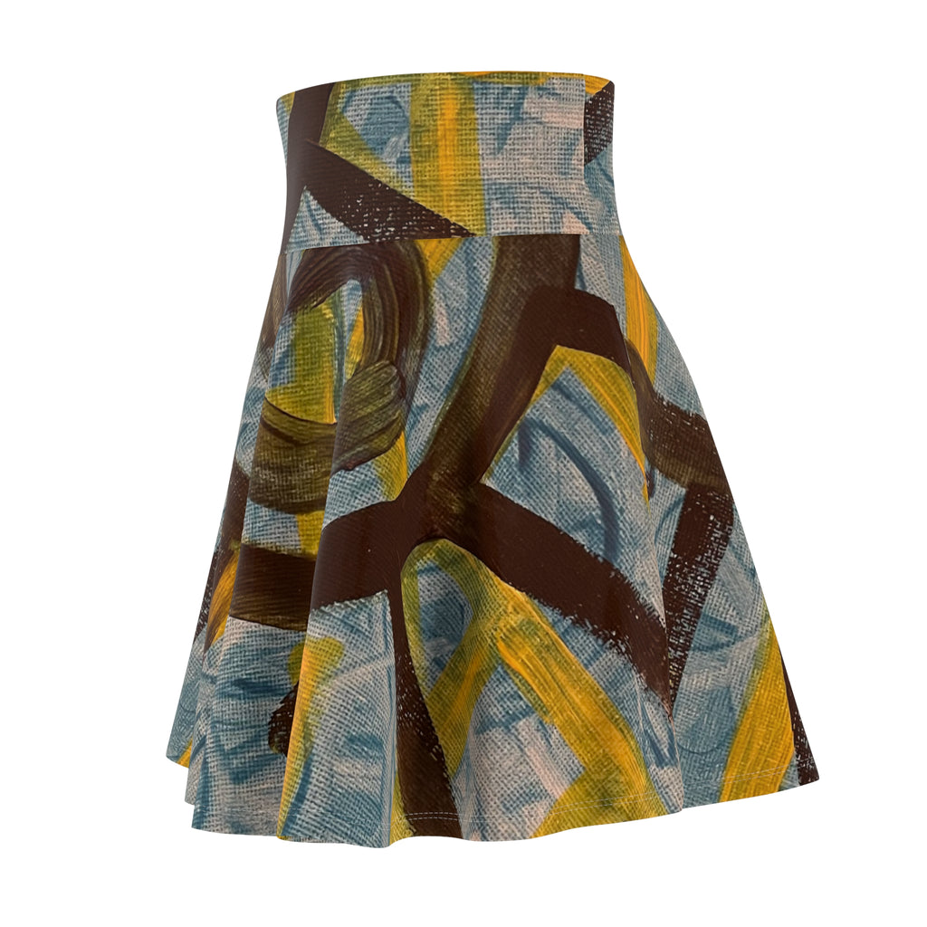 Abstract Graffiti Skater Skirt — Yellow & Blue Street Art Print