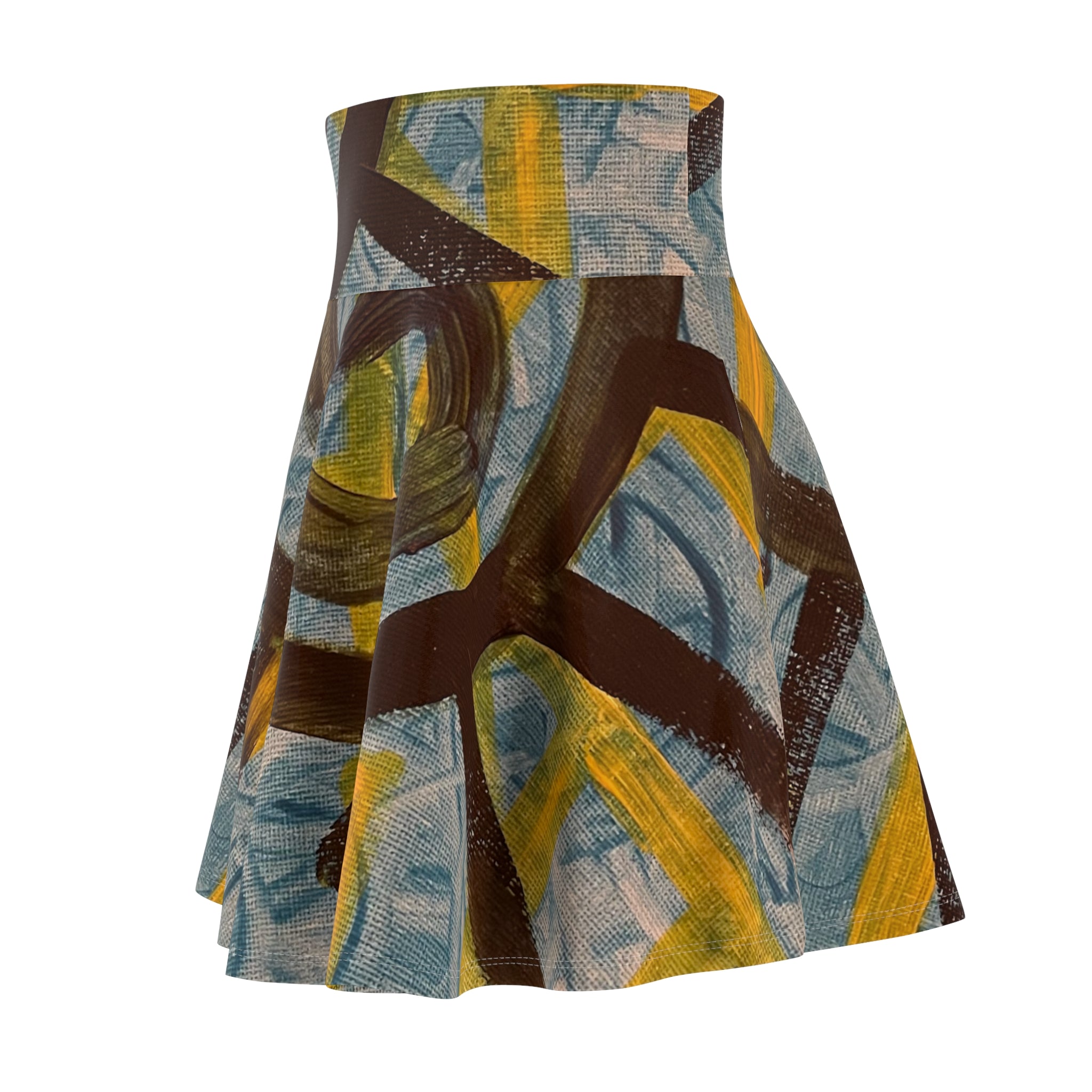 Abstract Graffiti Skater Skirt — Yellow & Blue Street Art Print